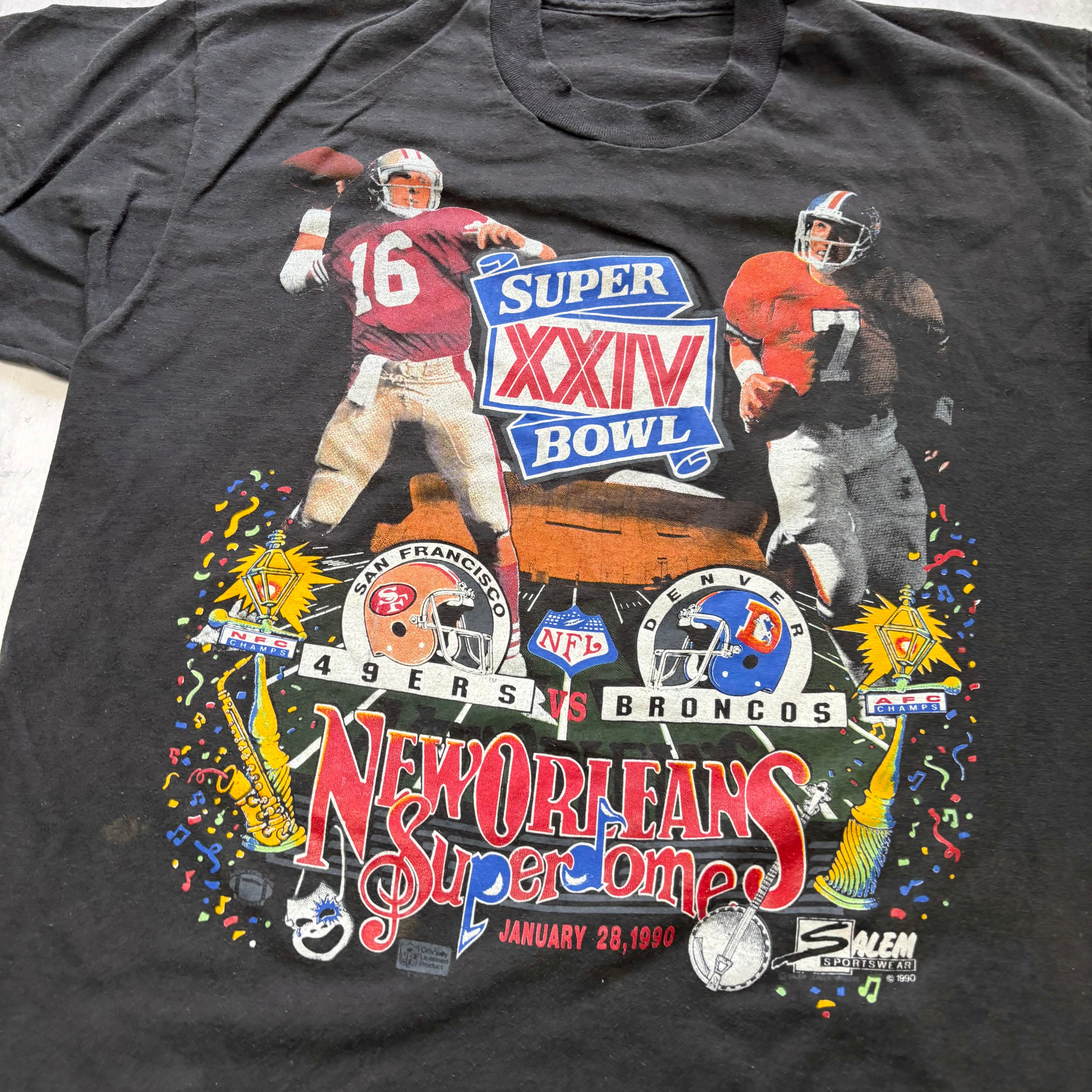 Vintage T Shirt Mens Large Black Single Stitch Graphic Print 90s NFL