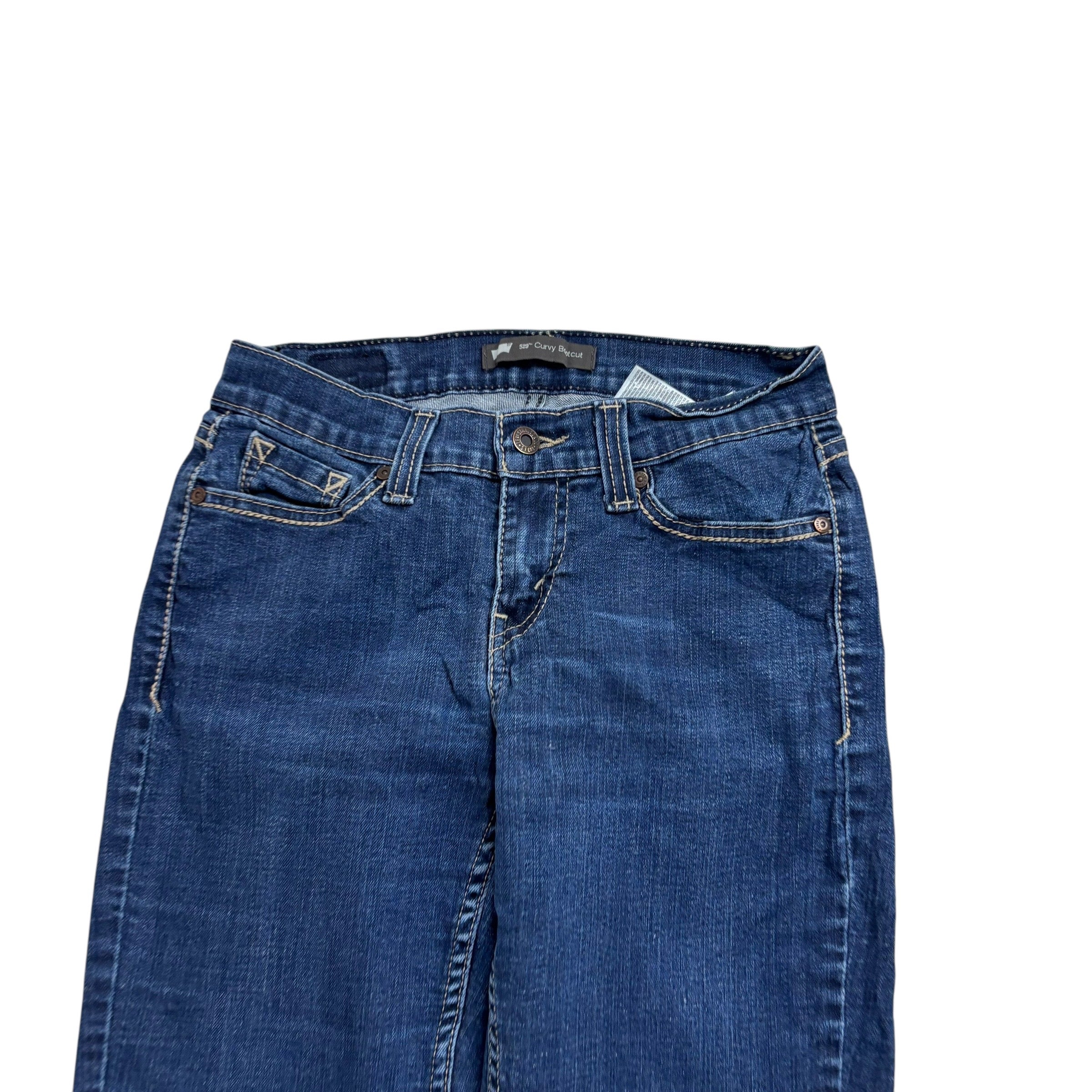 Levis 529 Jeans W28 L29 Womens Mid Blue Curvy Bootcut Y2K Stretch Denim (E)