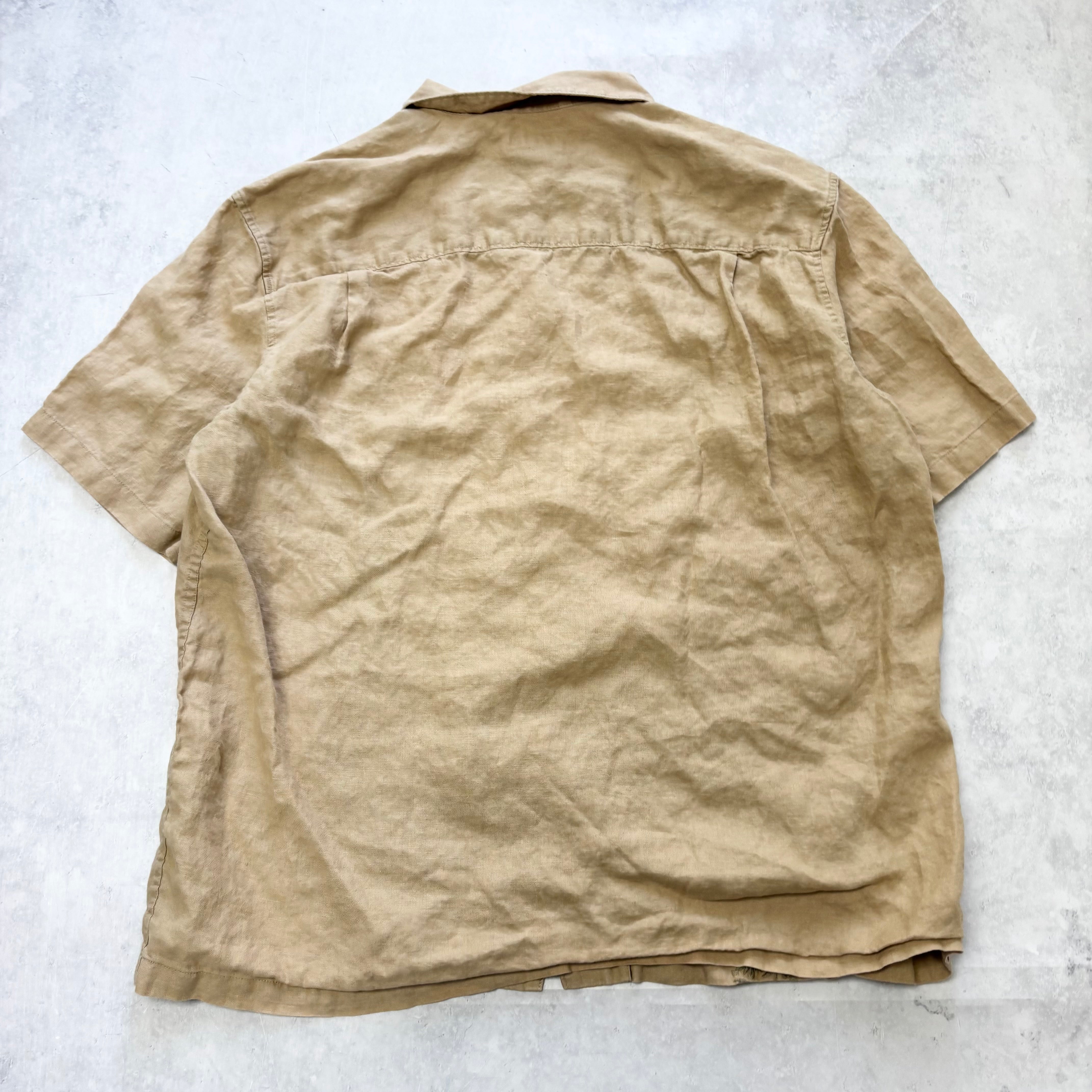 Vintage Hawaiian Shirt Mens Large Brown Floral Aloha Short Sleeve Linen (E)