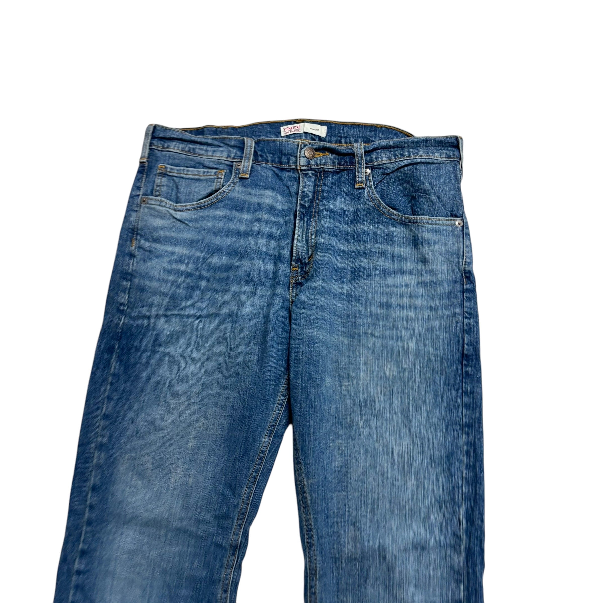 Levis Signature Jeans W34 L32 Mens Mid Blue Regular Bootcut Fit Stretch (E)