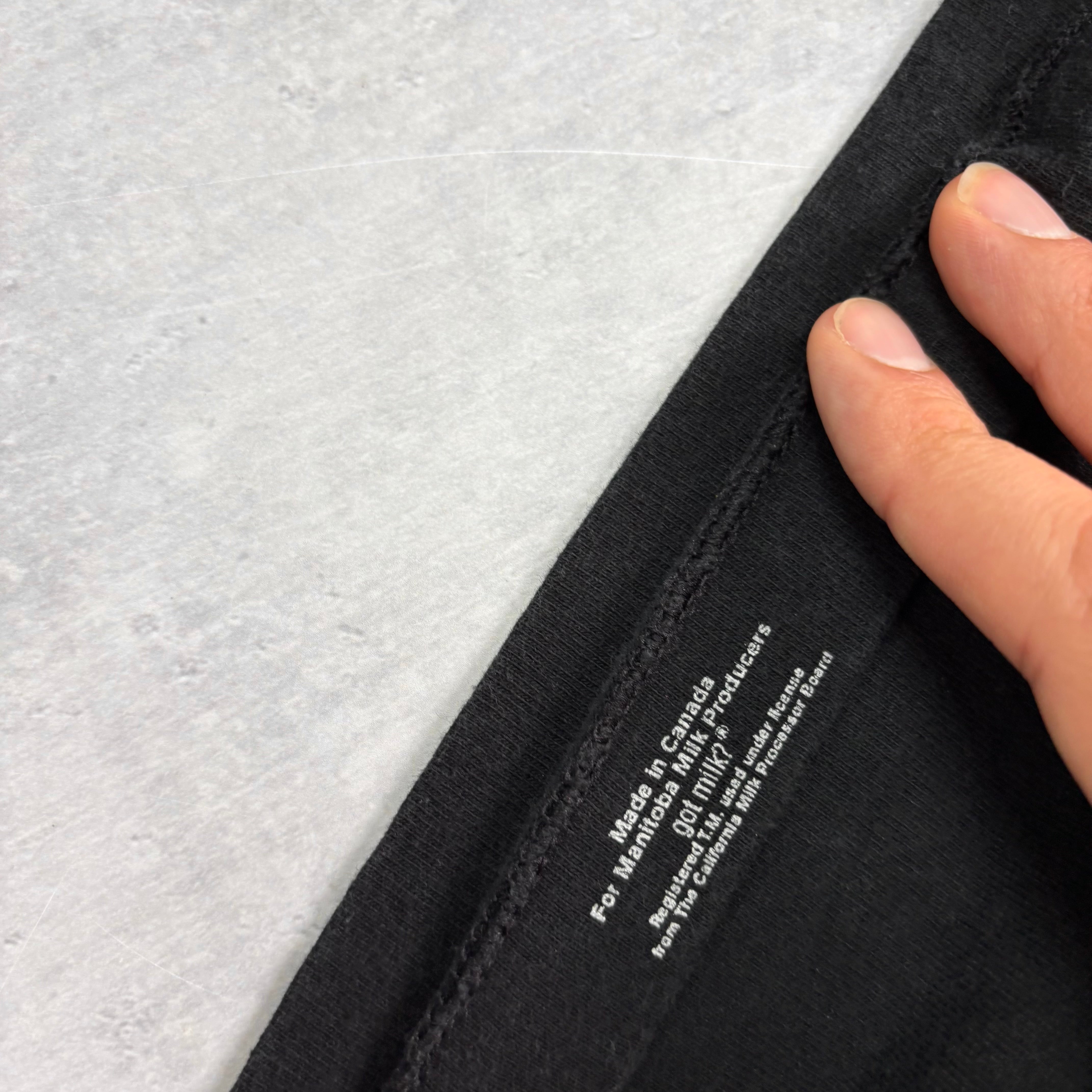 Vintage T Shirt Mens Large Black Single Stitch Graphic Print 90s Milk Boxy Fit (E)