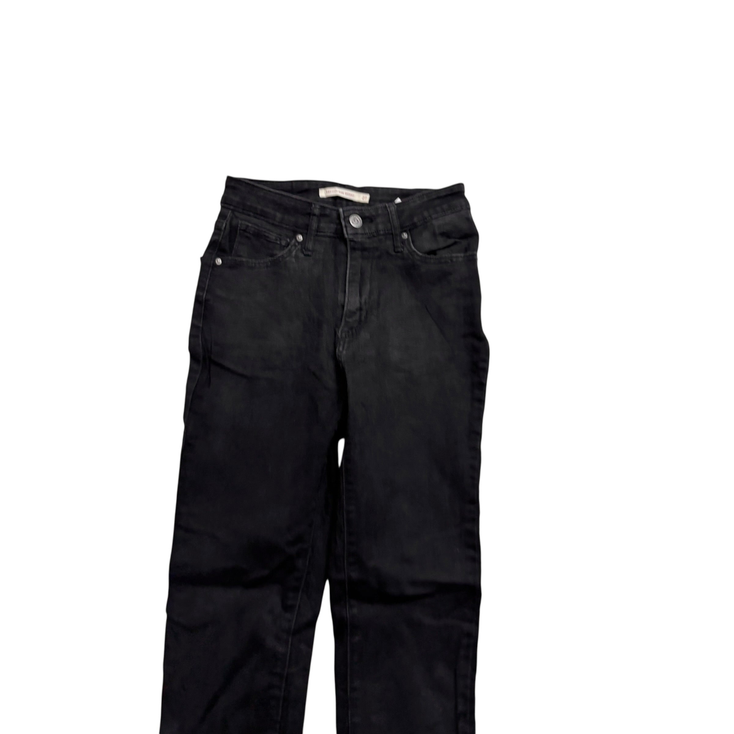 Levis 721 Jeans W24 L30 Womens High Rise Skinny Black Stretch Denim (E)