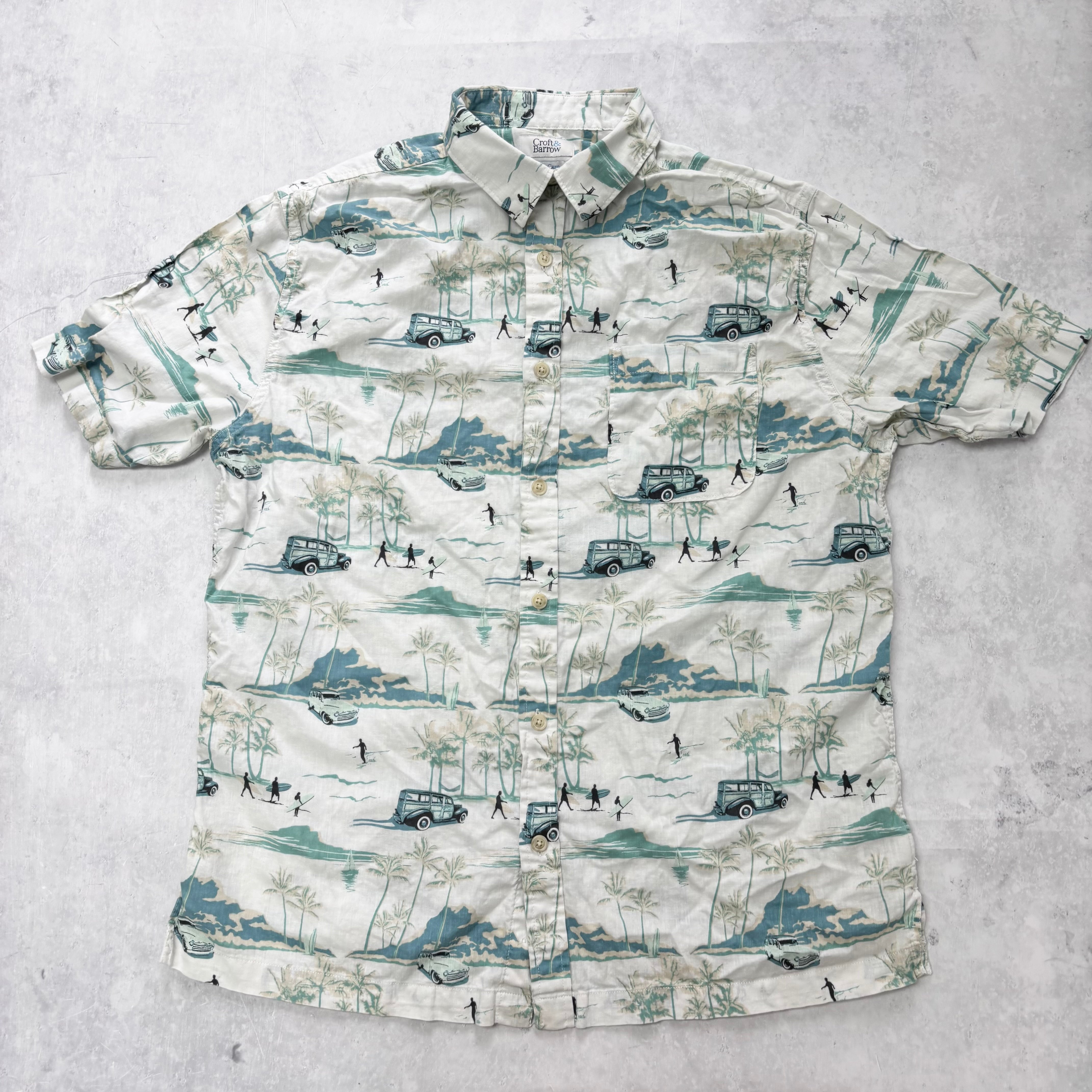 Hawaiian Shirt Mens Medium White Aloha Short Sleeve Linen Regular Fit (E)