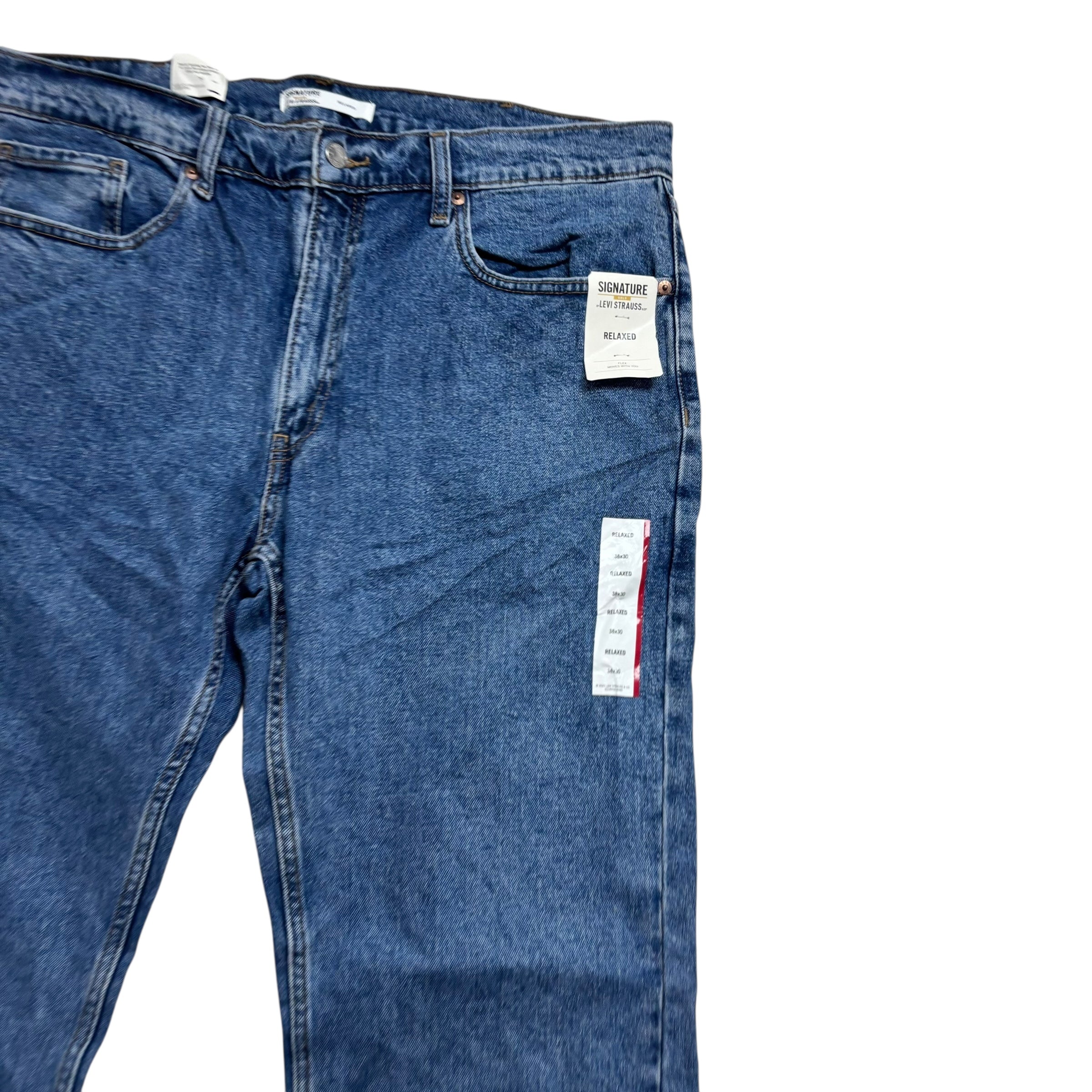 Levis Signature Jeans W38 L30 Mens Mid Blue Baggy Relaxed Fit Stretch (E)