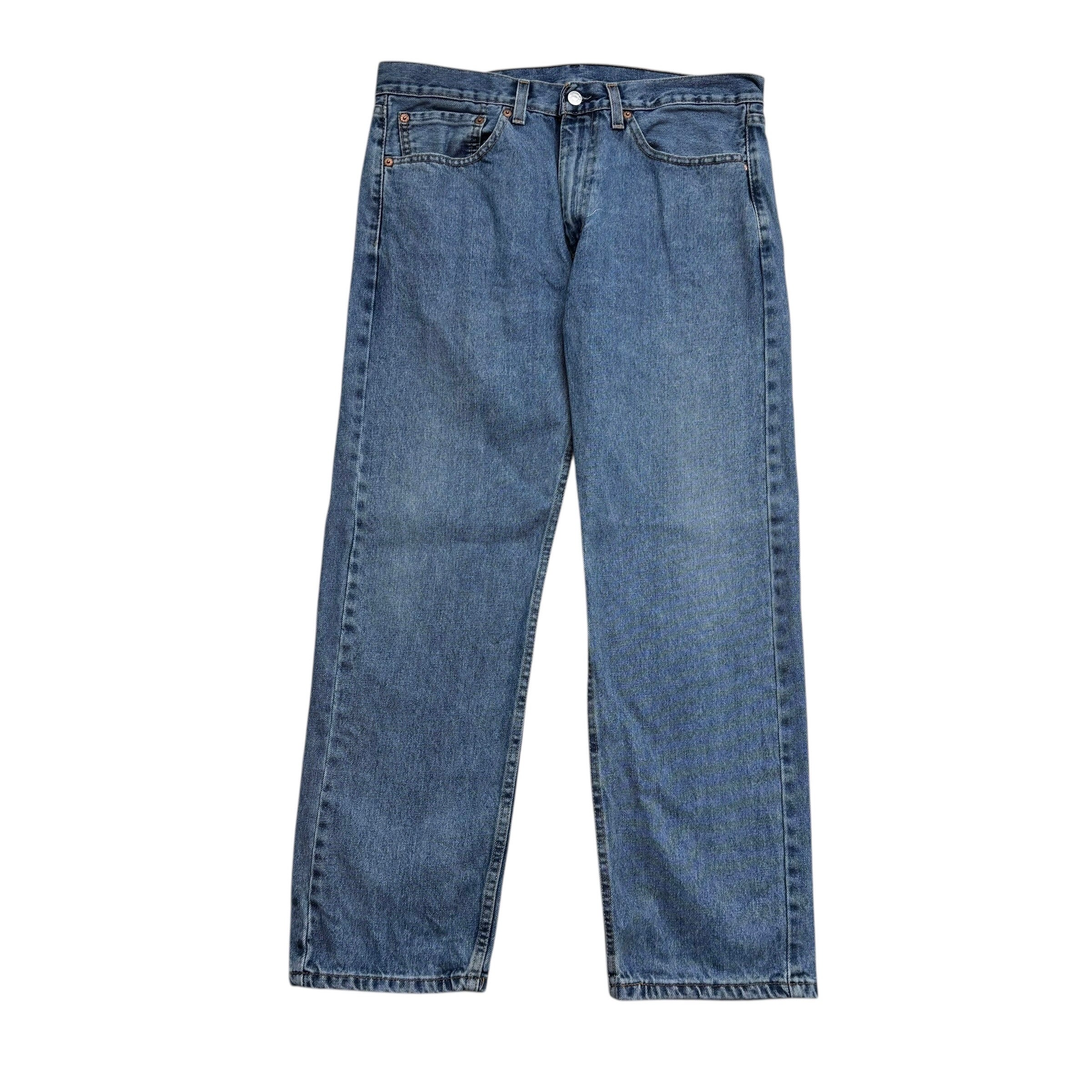 Levis 505 Jeans W34 L29 Mens Mid Blue Regular Straight Fit Denim (E)