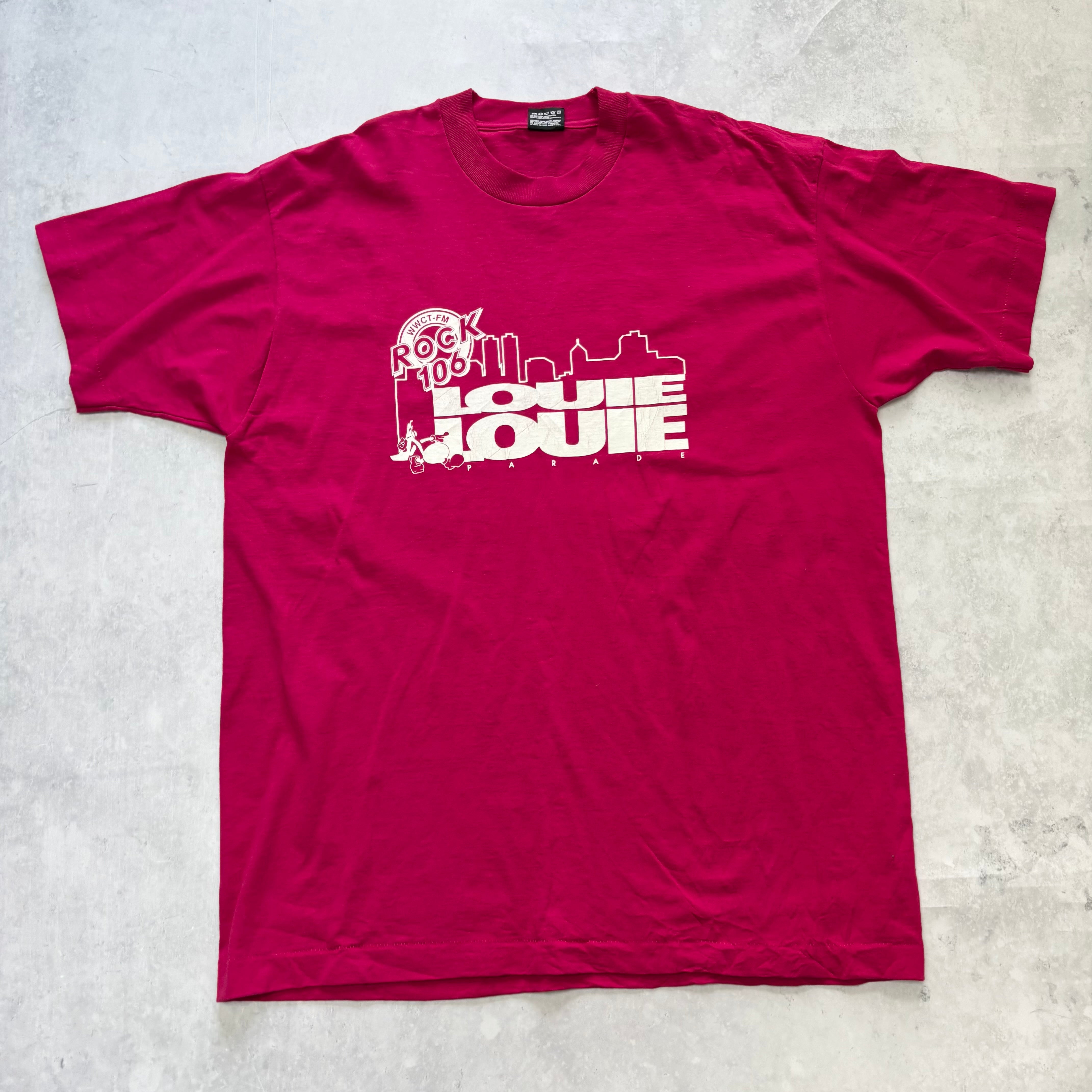 Vintage T Shirt Mens Large Pink Single Stitch Graphic Print 90s Radio Funny (E)