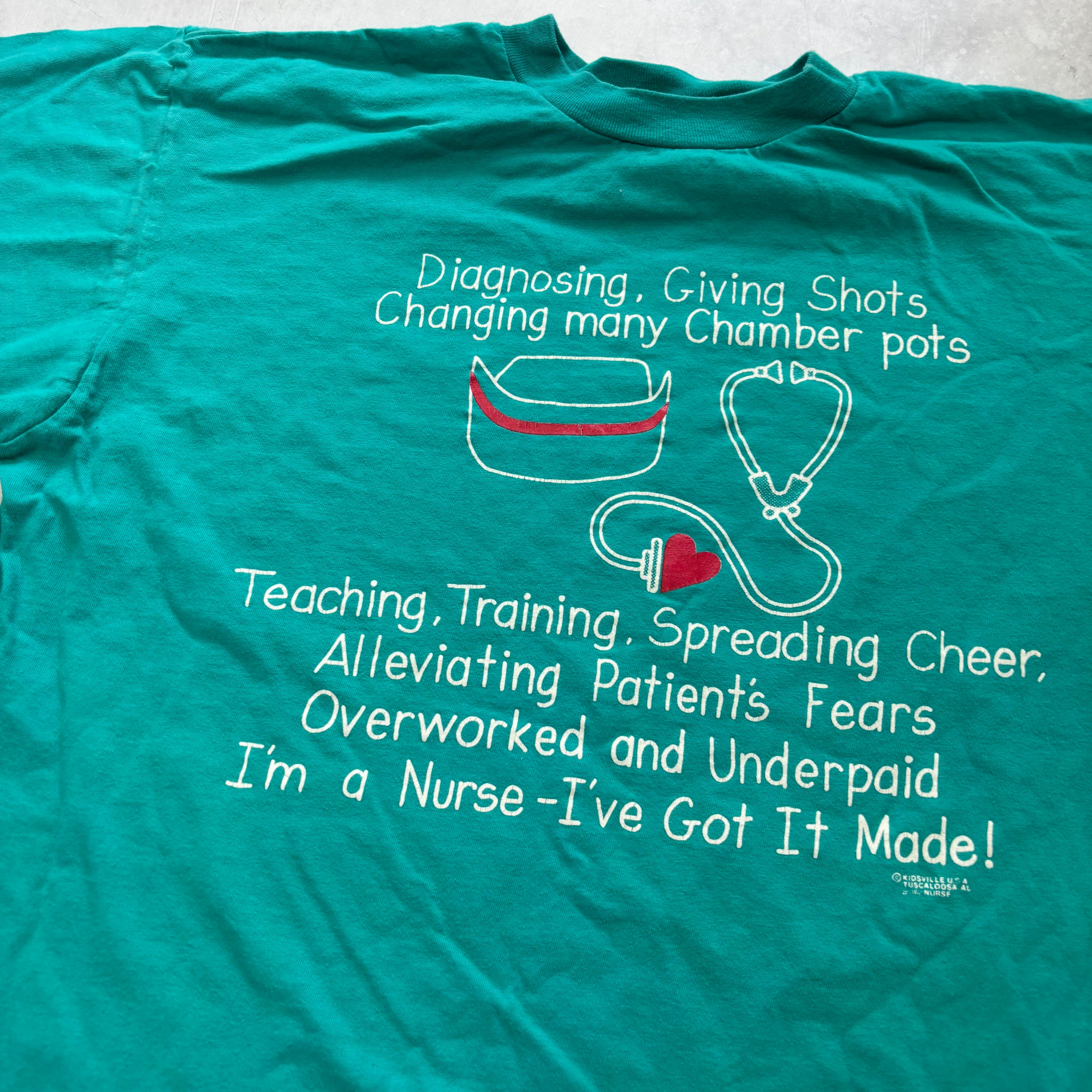 Vintage T Shirt Mens XL Teal Single Stitch Graphic Print 90s USA Nurse (E)