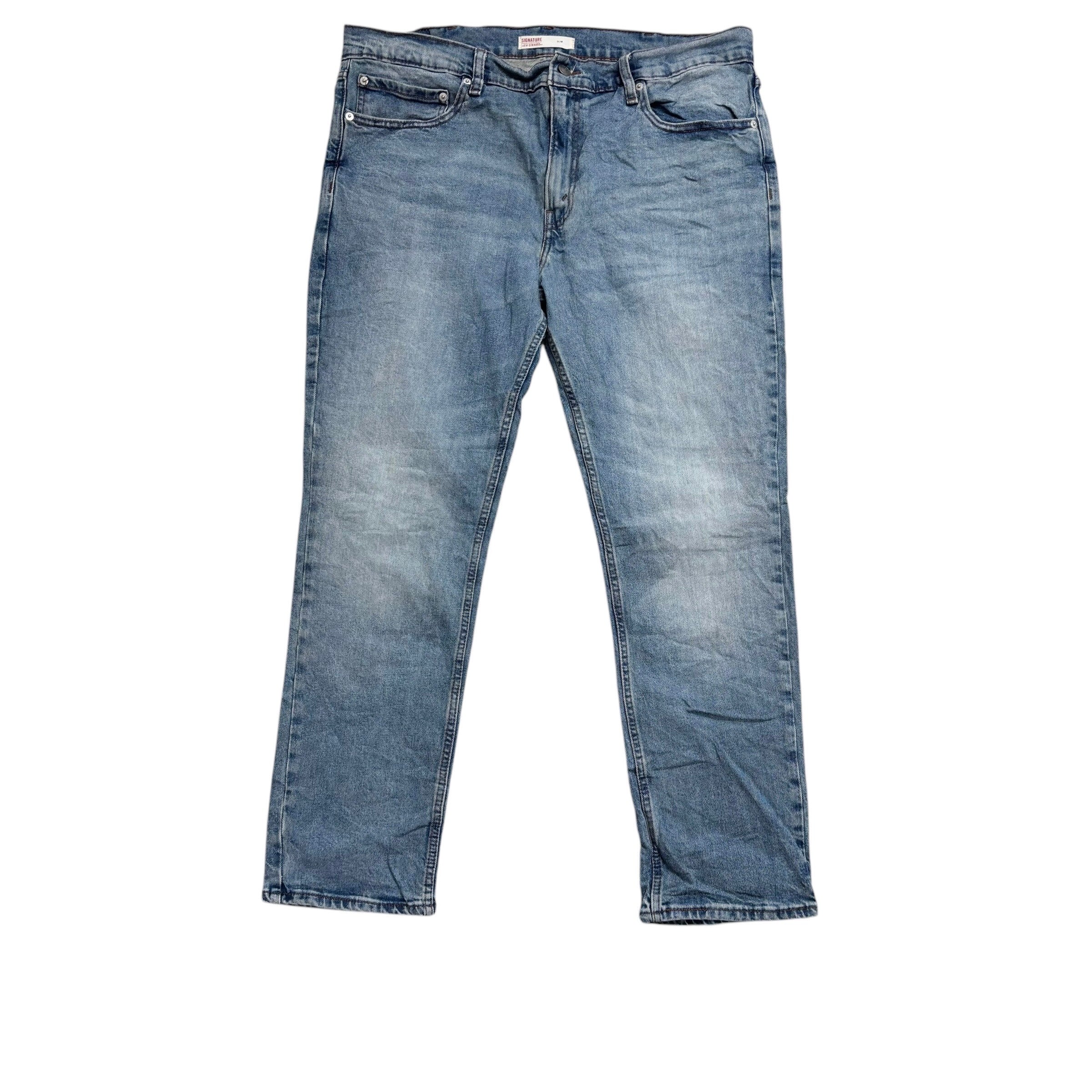 Levis Signature Jeans W38 L30 Mens Mid Blue Slim Fit Stretch Denim (E)