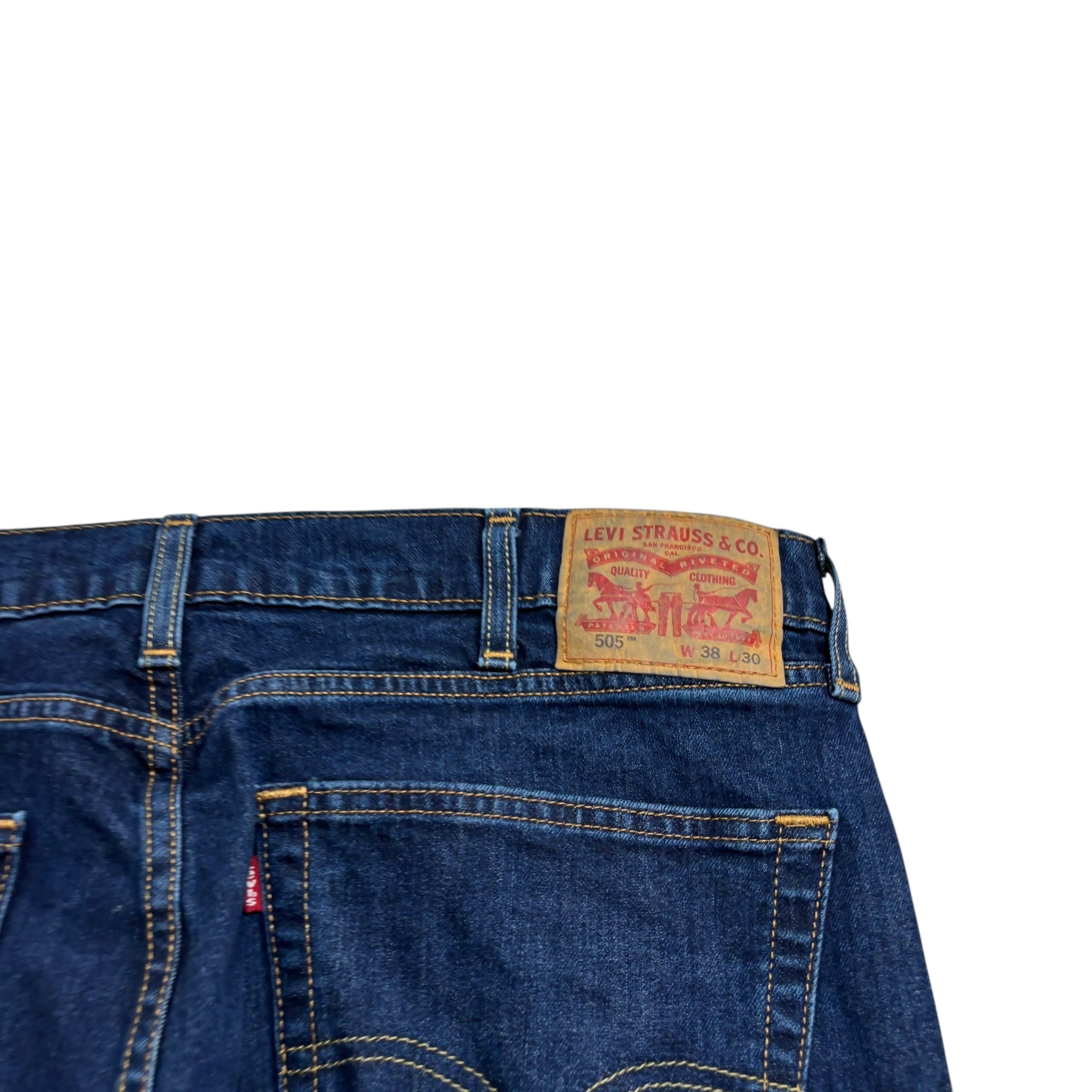 Levis 505 Jeans W38 L29 Mens Dark Blue Regular Straight Fit Stretch Denim (E)