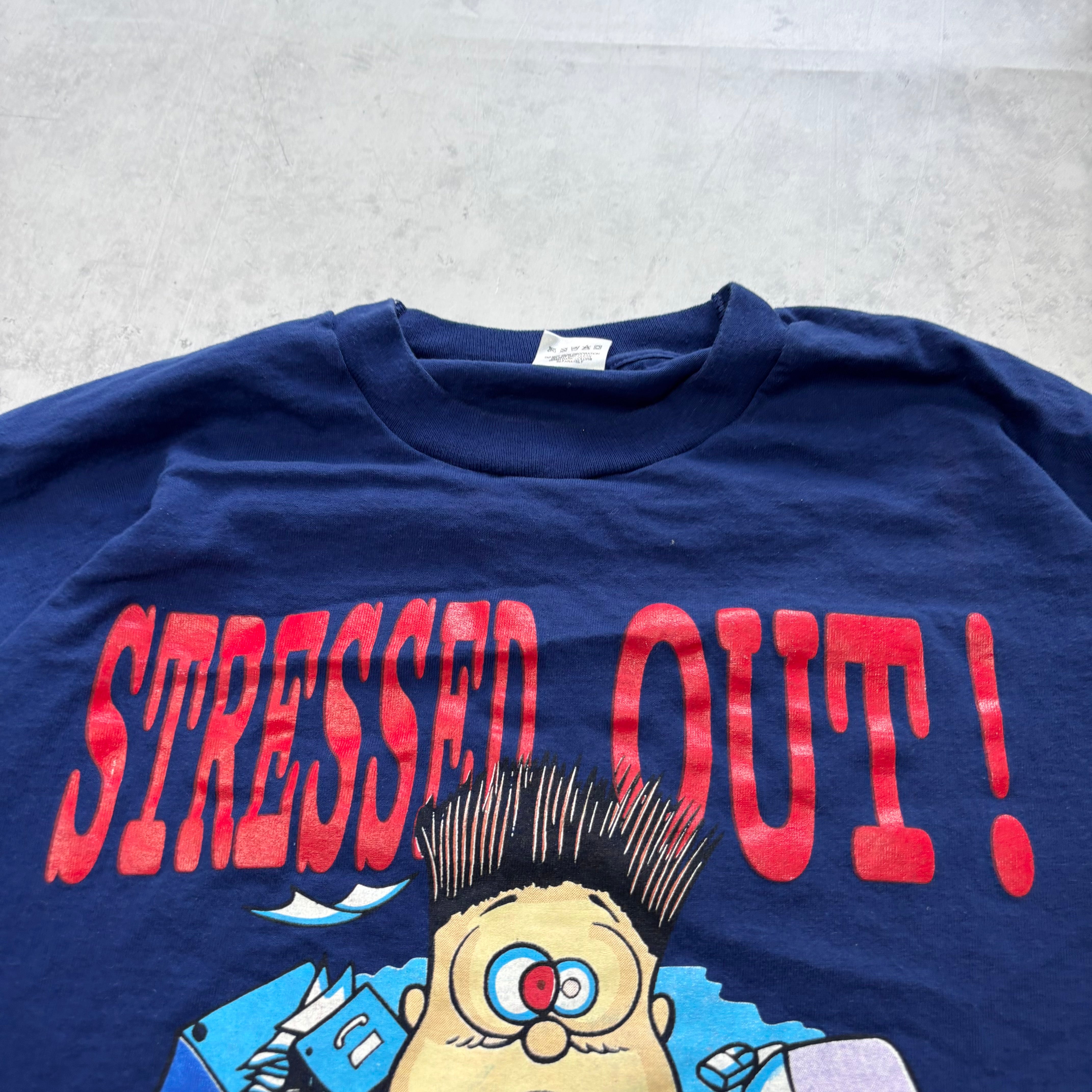 Vintage T Shirt Mens XL Blue Single Stitch Graphic Print 90s USA Funny (E)