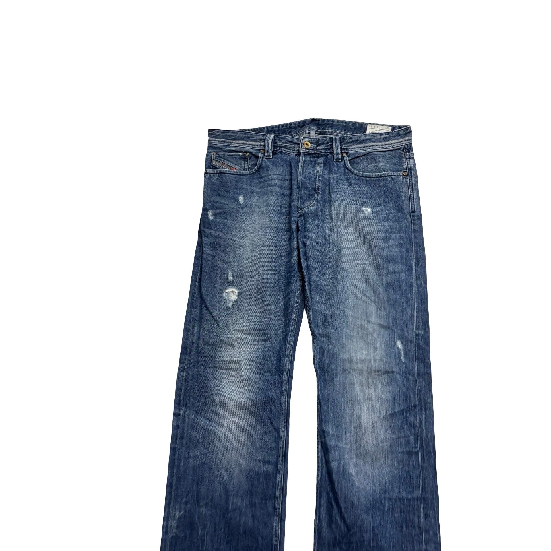 Diesel Larkee Jeans W34 L34 Mens Dark Blue Relaxed Straight Fit Distressed