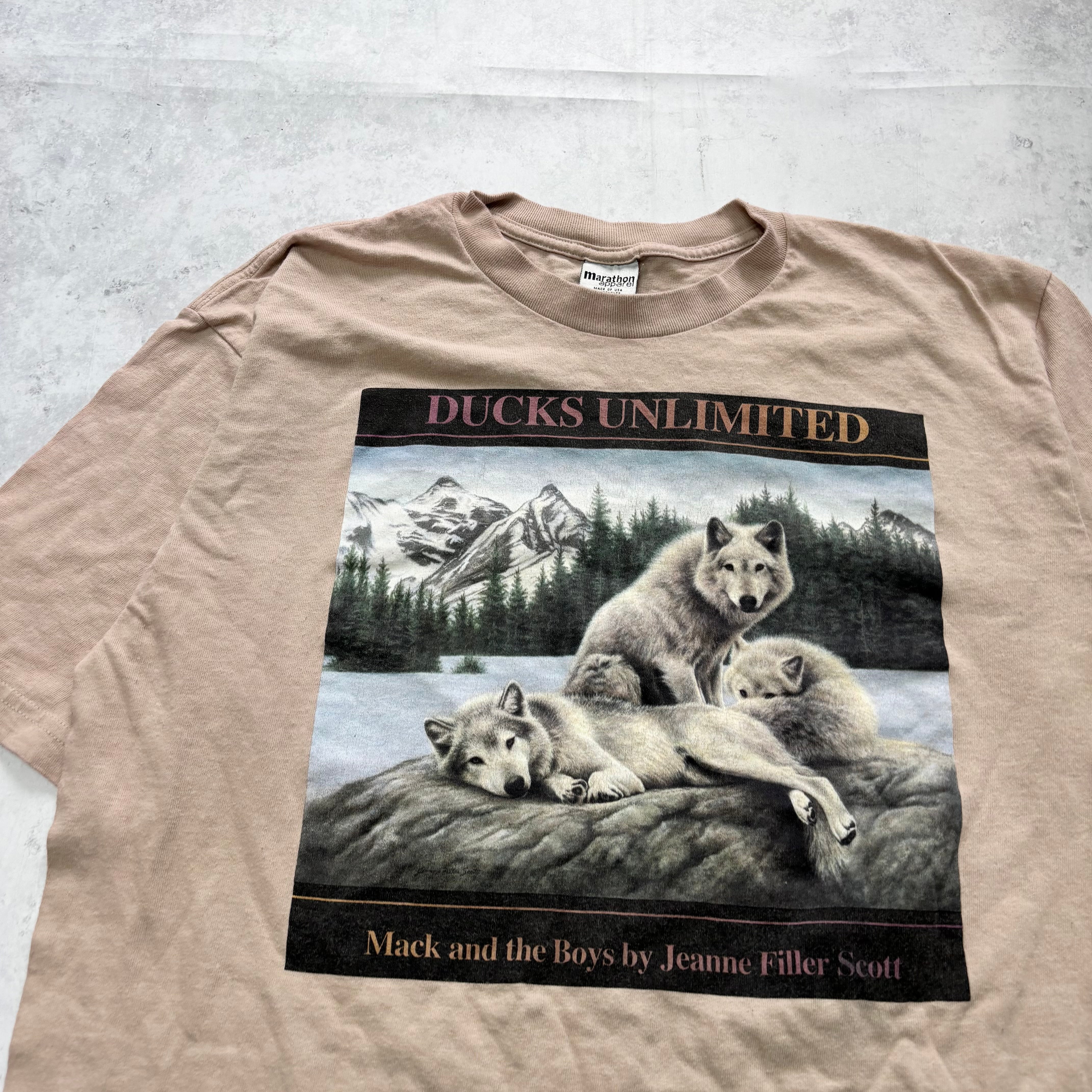 Vintage T Shirt Mens Large Brown Graphic Print 90s Nature Wolves (E)