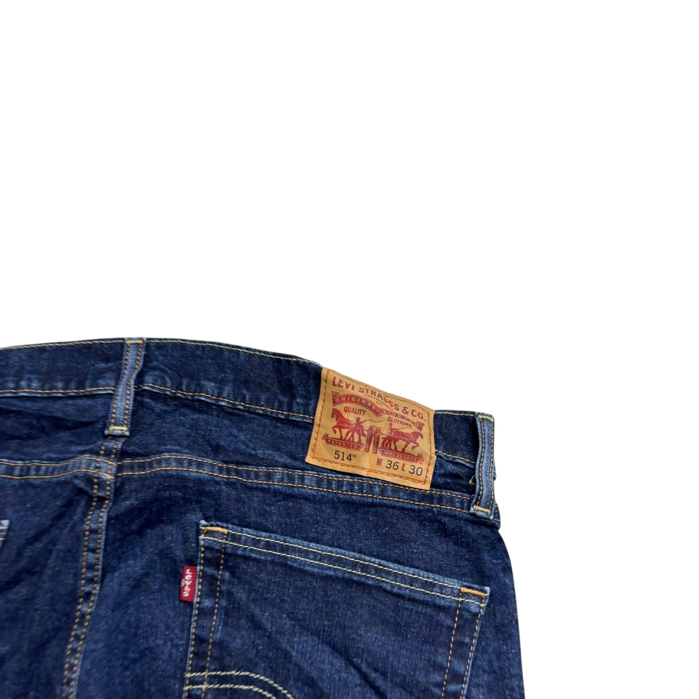 Levis 514 Jeans W36 L30 Mens Dark Blue Regular Straight Fit Stretch Denim (E)