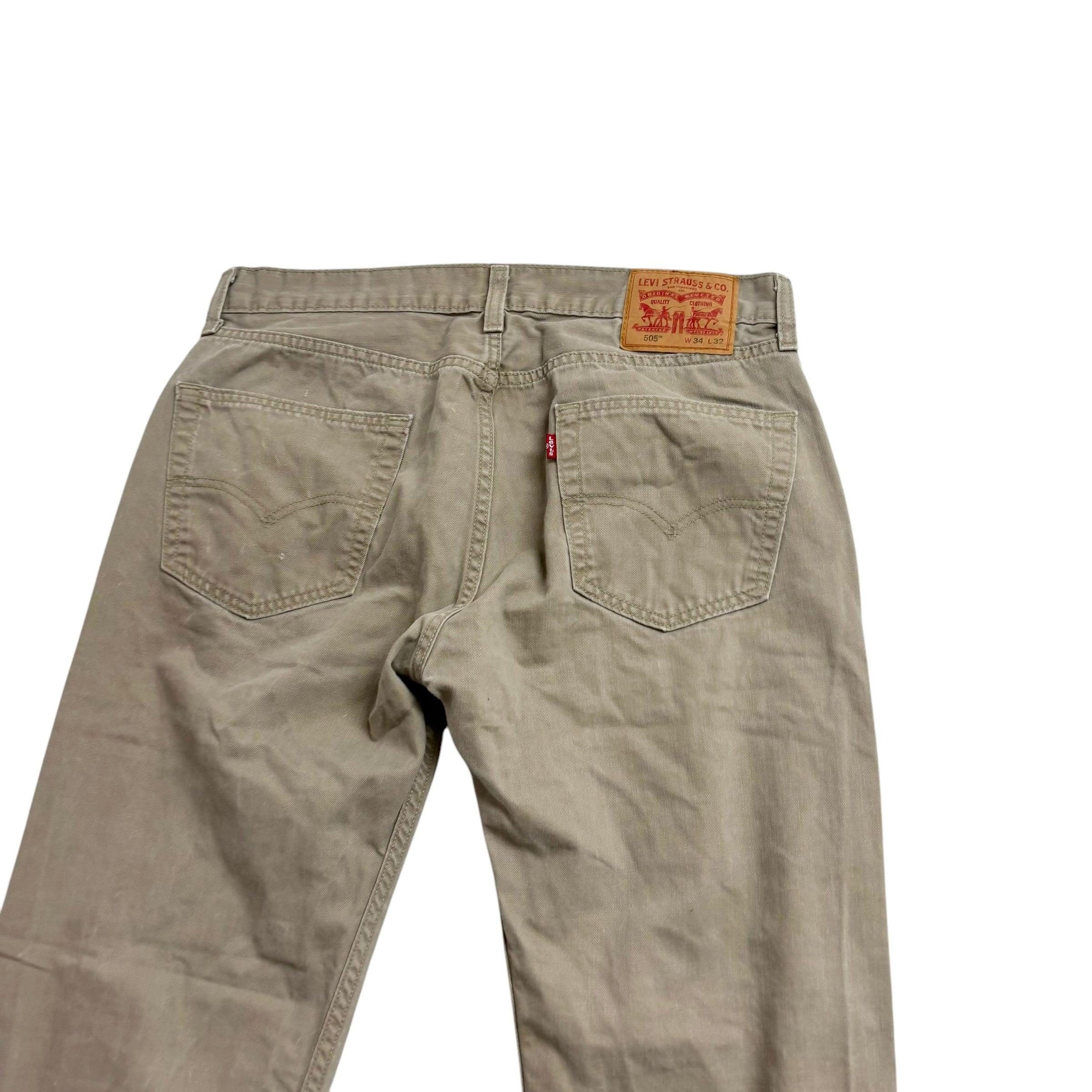 Levis 505 Trousers W34 L30 Mens Stone Regular Straight Fit Cotton Pants