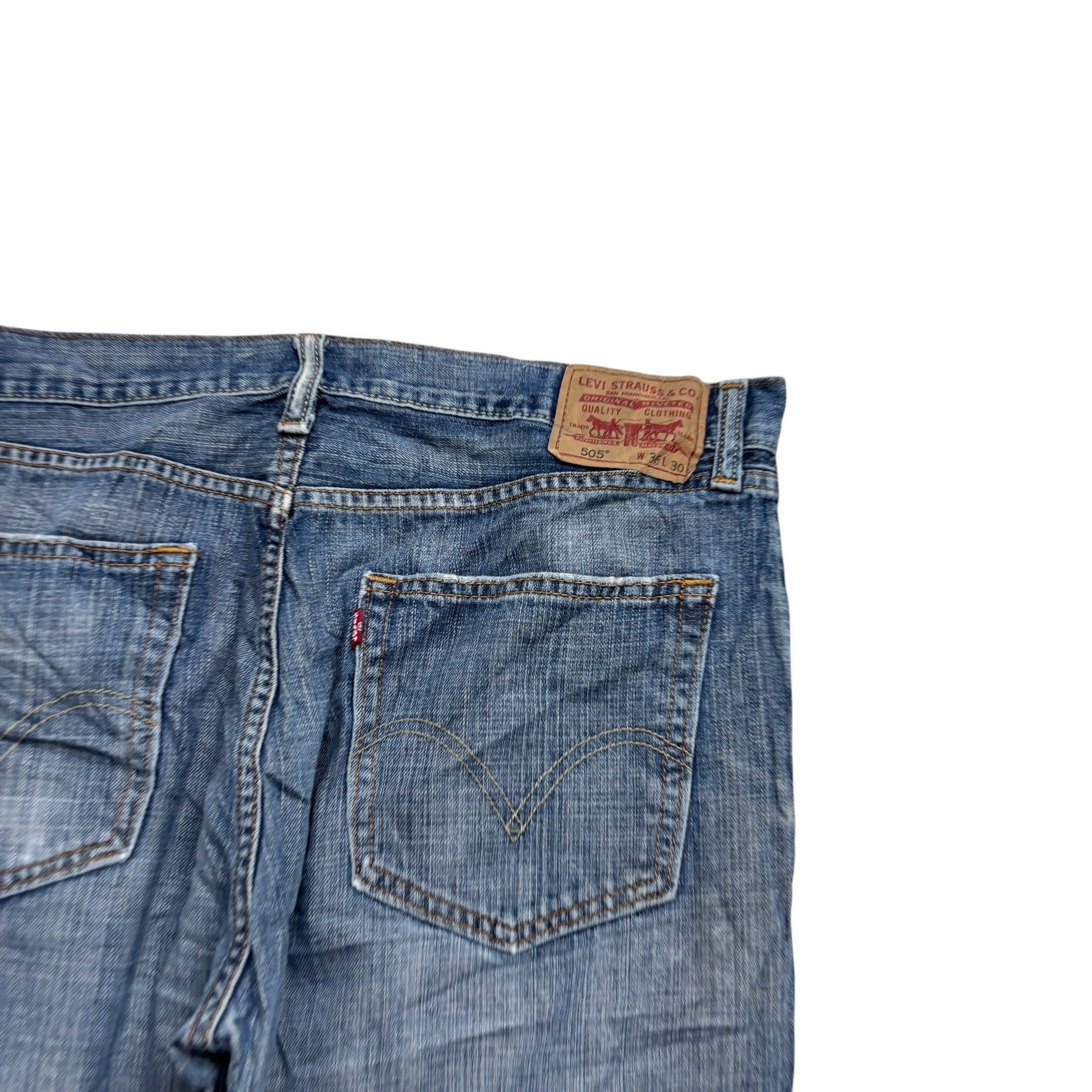 Levis 505 Jeans W36 L30 Mens Mid Blue Regular Straight Fit Vintage Denim