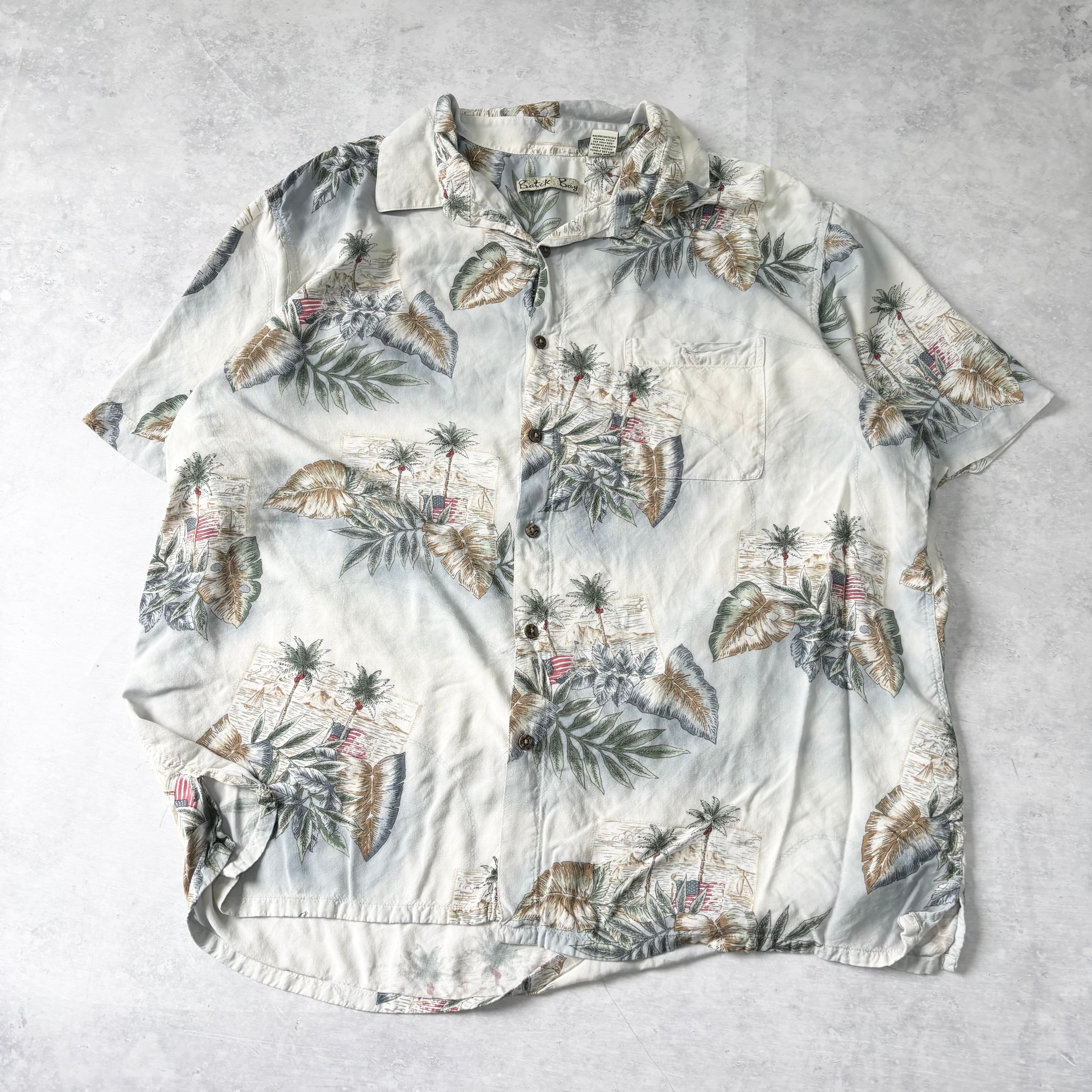 Vintage Hawaiian Shirt Mens XXL Blue Floral Aloha Short Sleeve Rayon