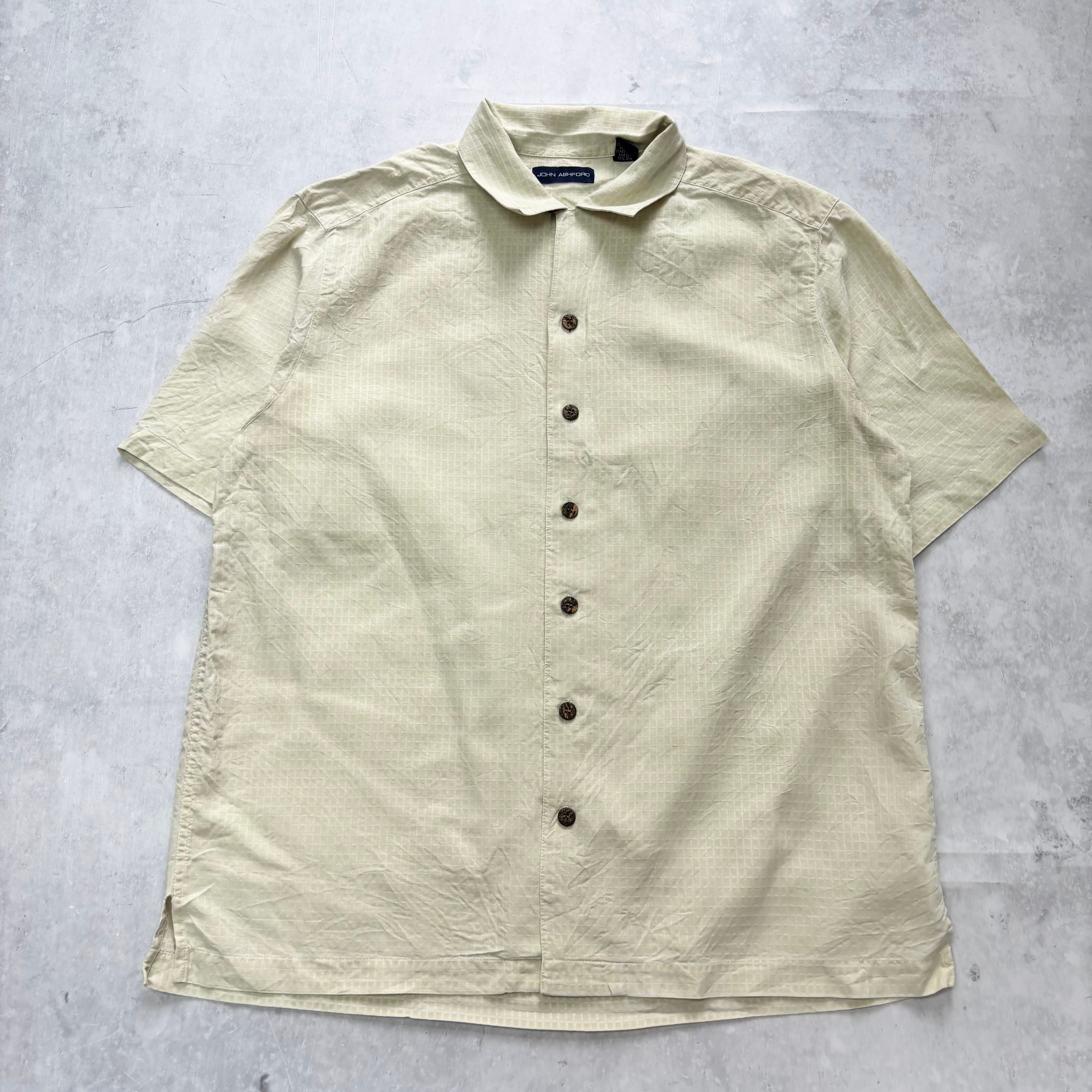 Vintage Silk Shirt Mens Medium Pale Yellow Check Short Sleeve (E)