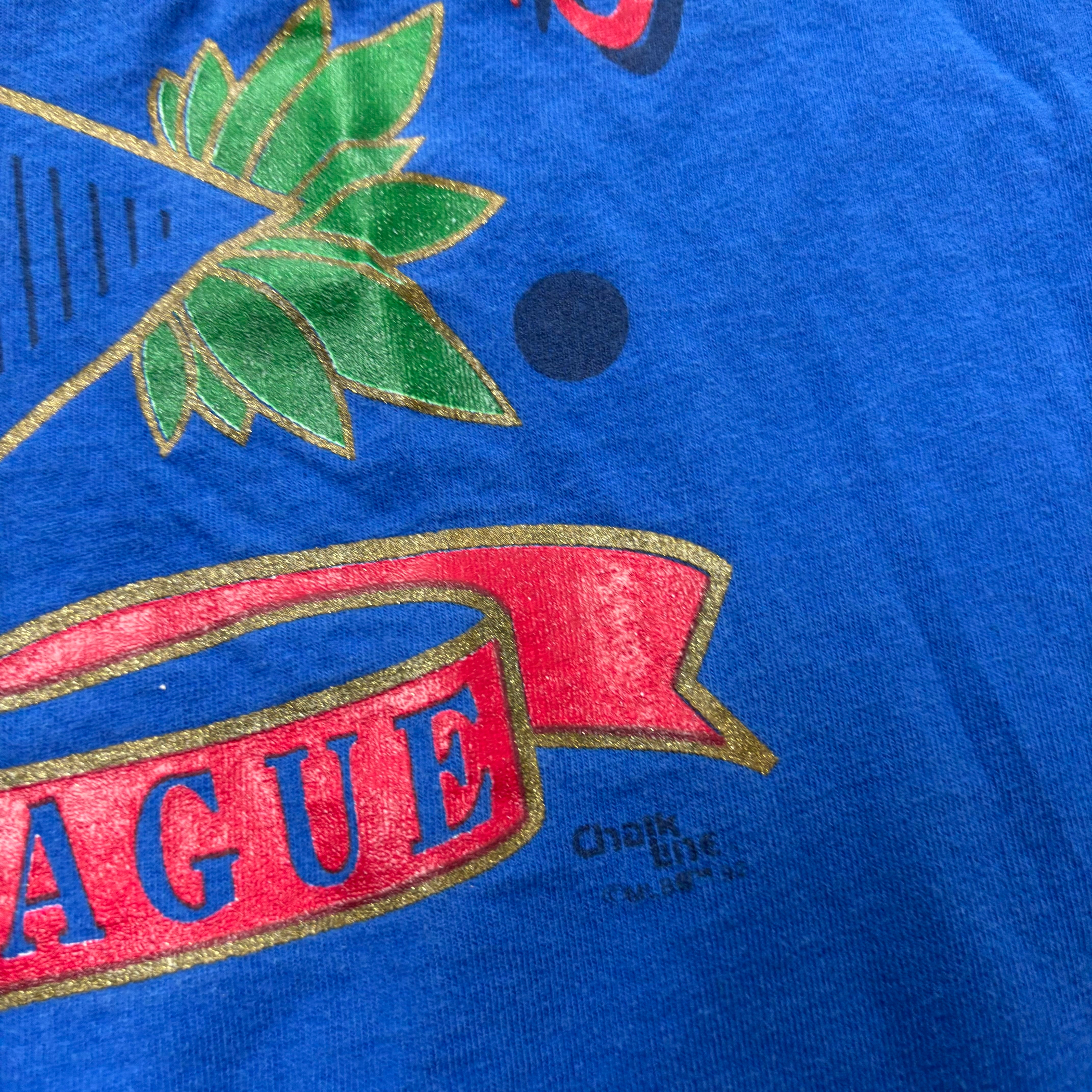 Vintage T Shirt Mens XL Blue Single Stitch Graphic Print 90s Chicago Cubs MLB (E)