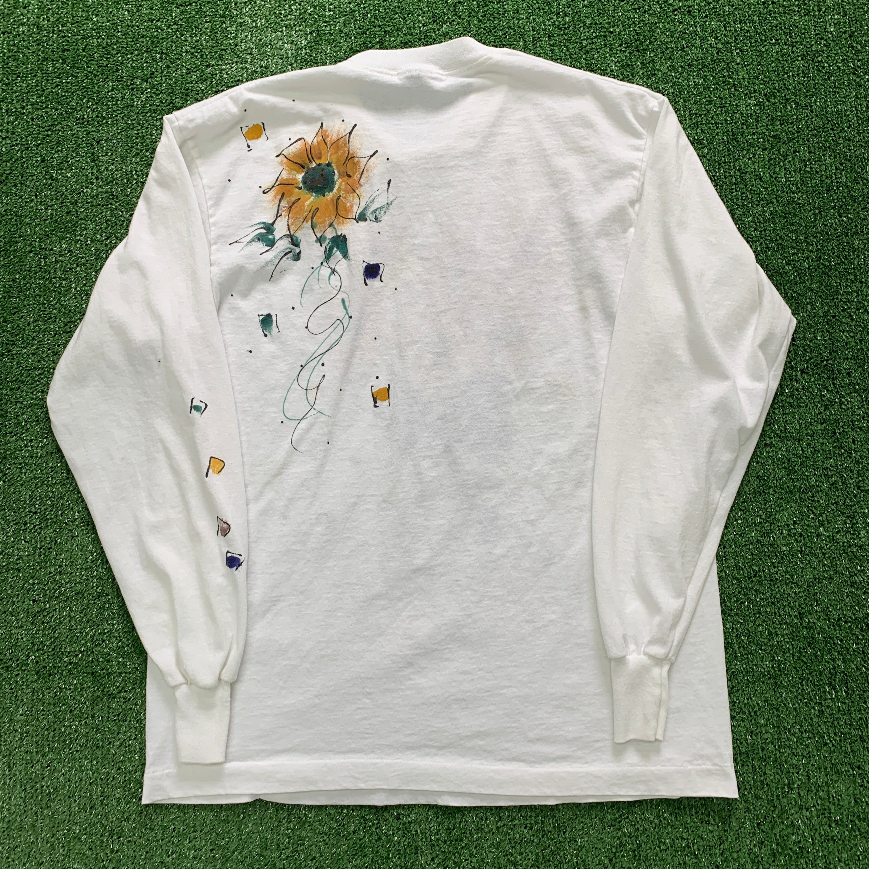 Vintage T Shirt Mens Medium White Single Stitch Graphic Print 90s USA Flowers