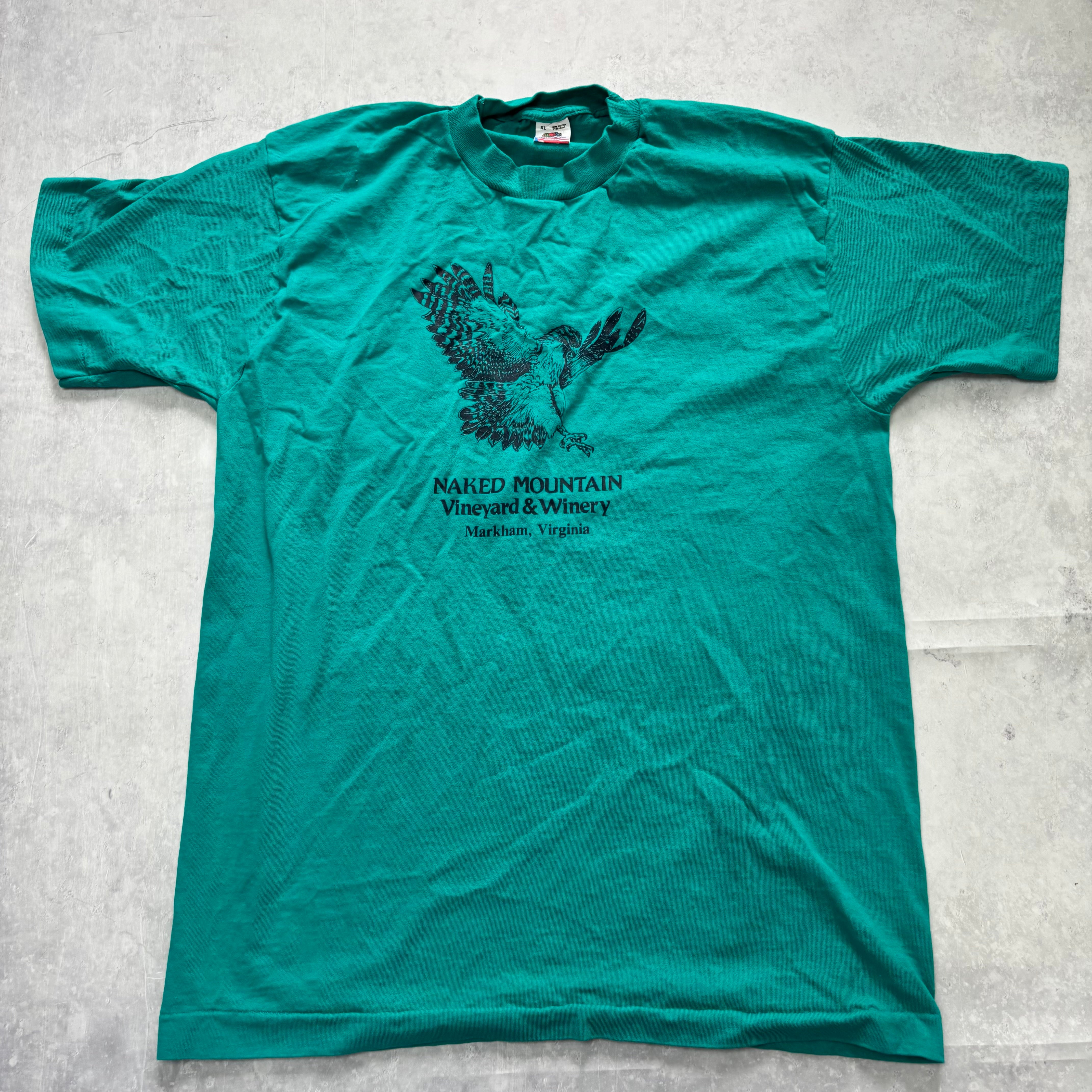 Vintage T Shirt Mens XL Teal Green Single Stitch Graphic Print 90s USA Wine (E)