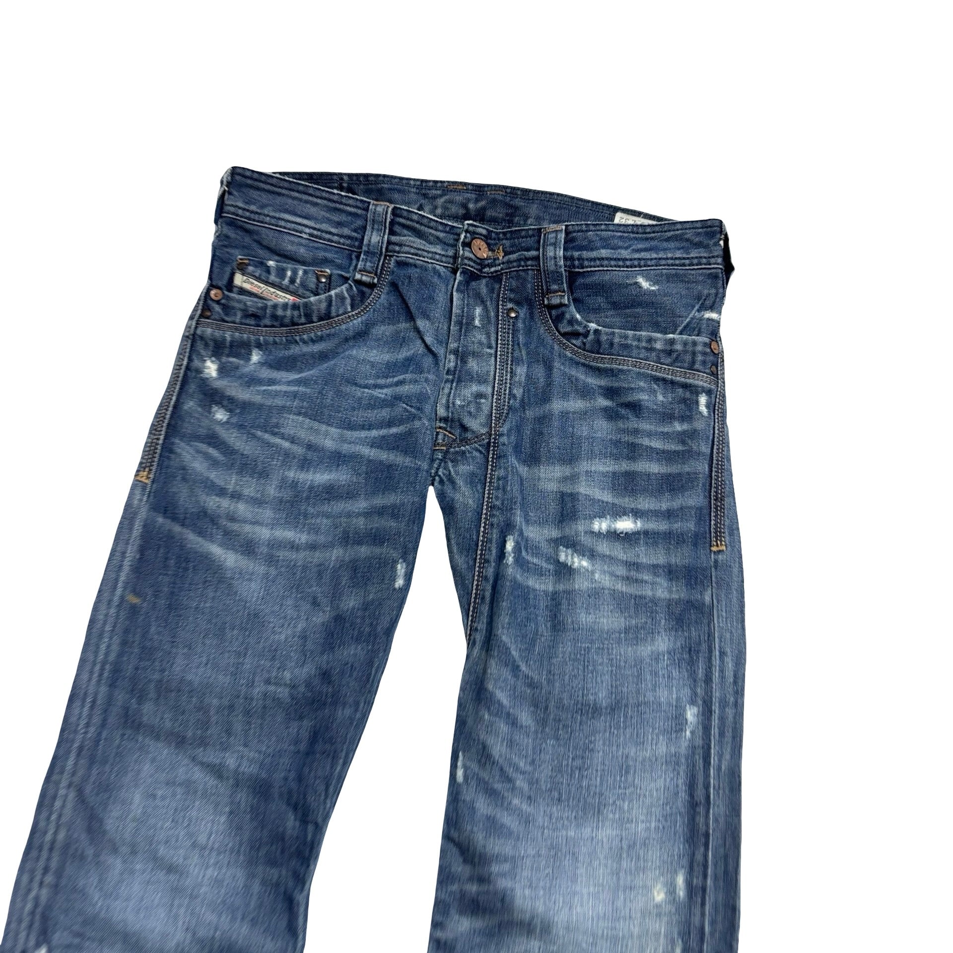 Diesel Timmen Jeans W28 L32 Mens Mid Blue Regular Straight Fit Distressed (E)