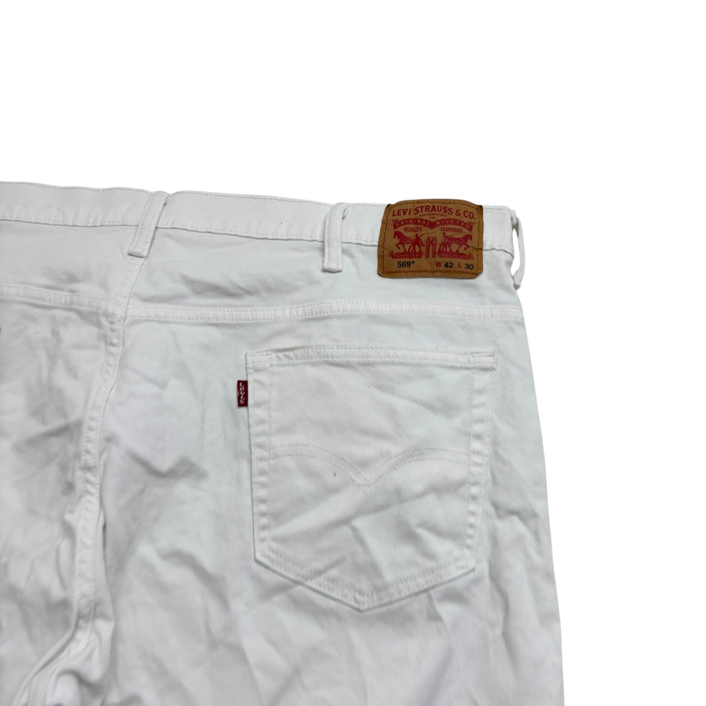 Levis 569 Jeans W42 L30 Mens White Baggy Relaxed Straight Fit Stretch Denim