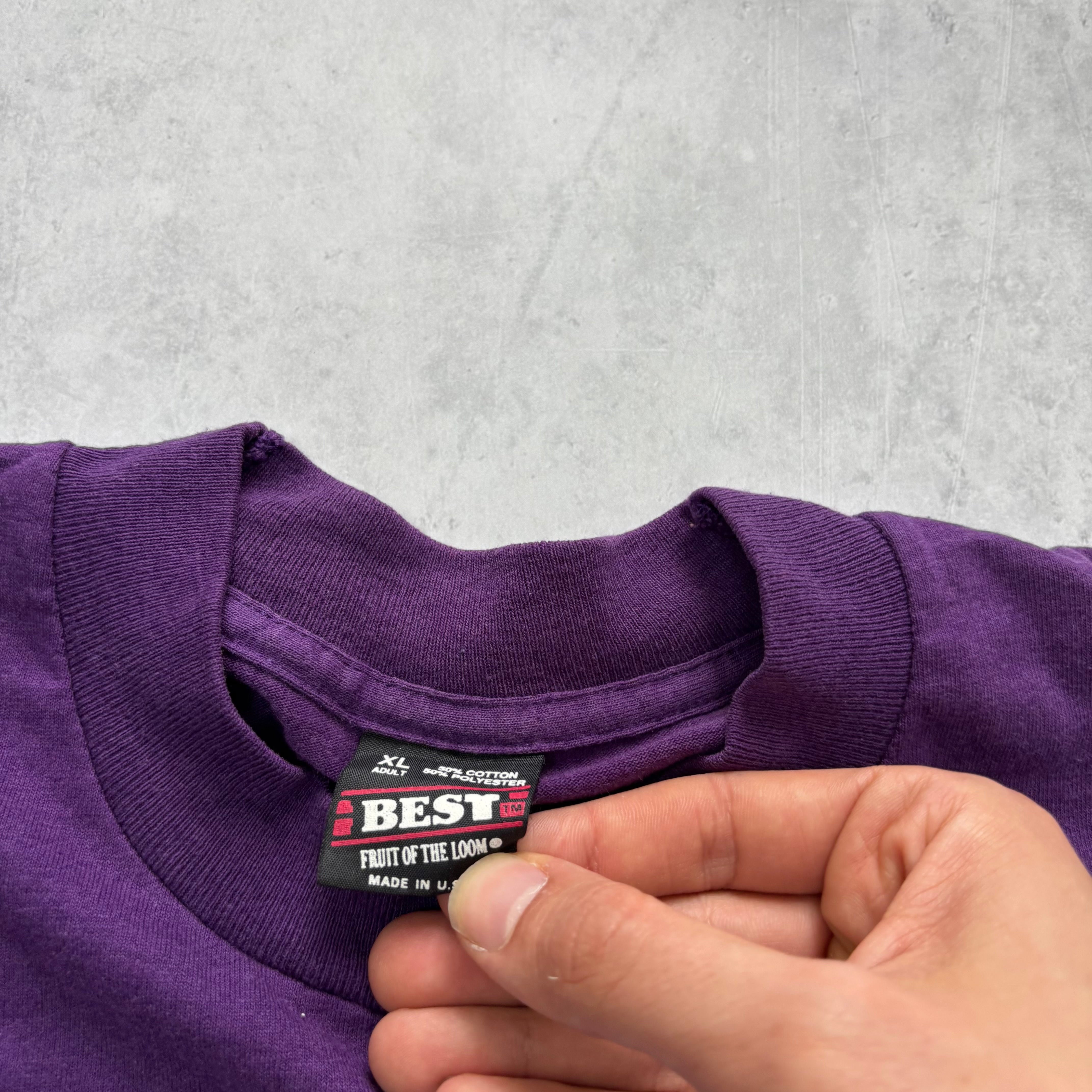 Vintage T Shirt Mens XL Purple Single Stitch Graphic Print 90s USA Flowers (E)