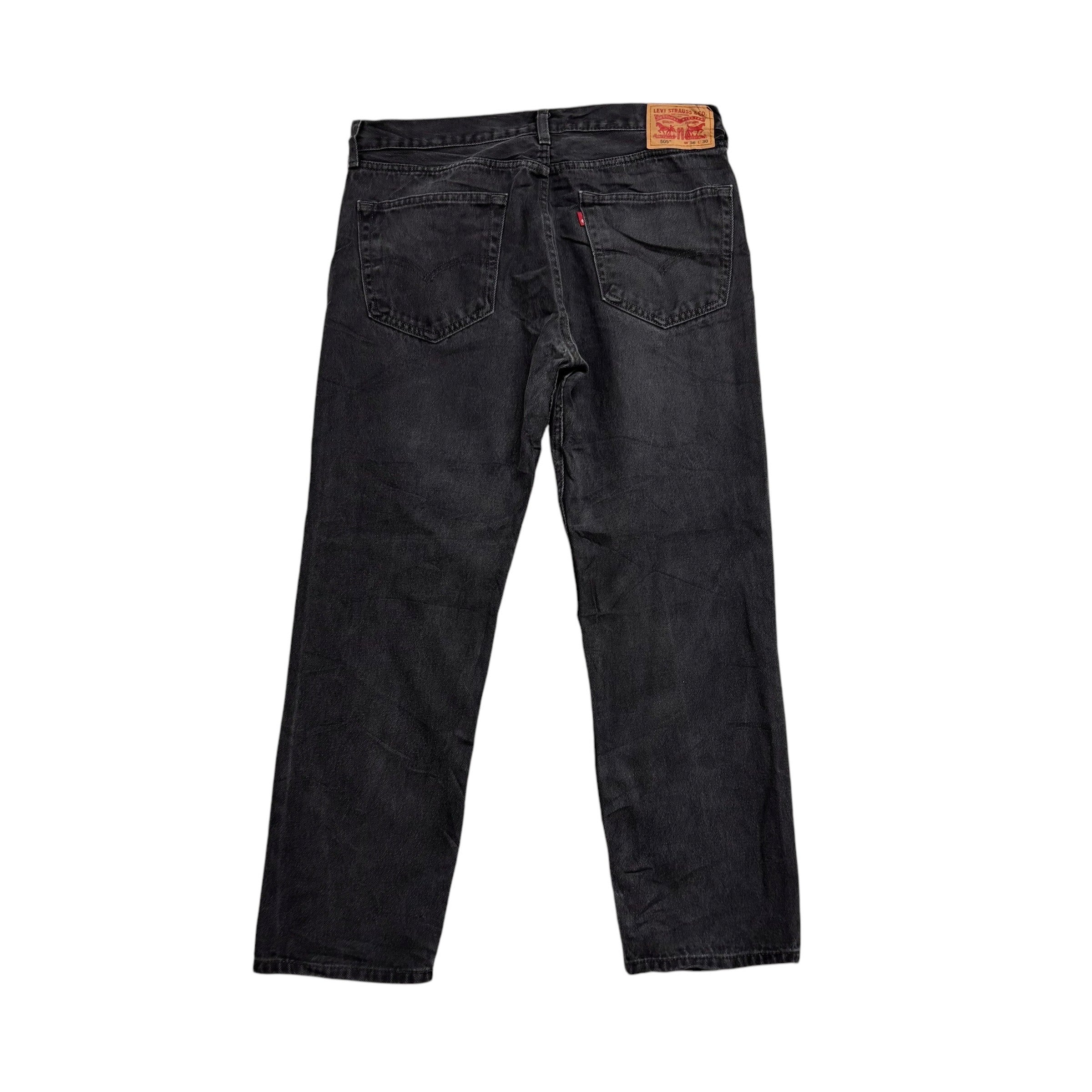 Levis 505 Jeans W36 L30 Mens Black Regular Straight Fit Denim (E)