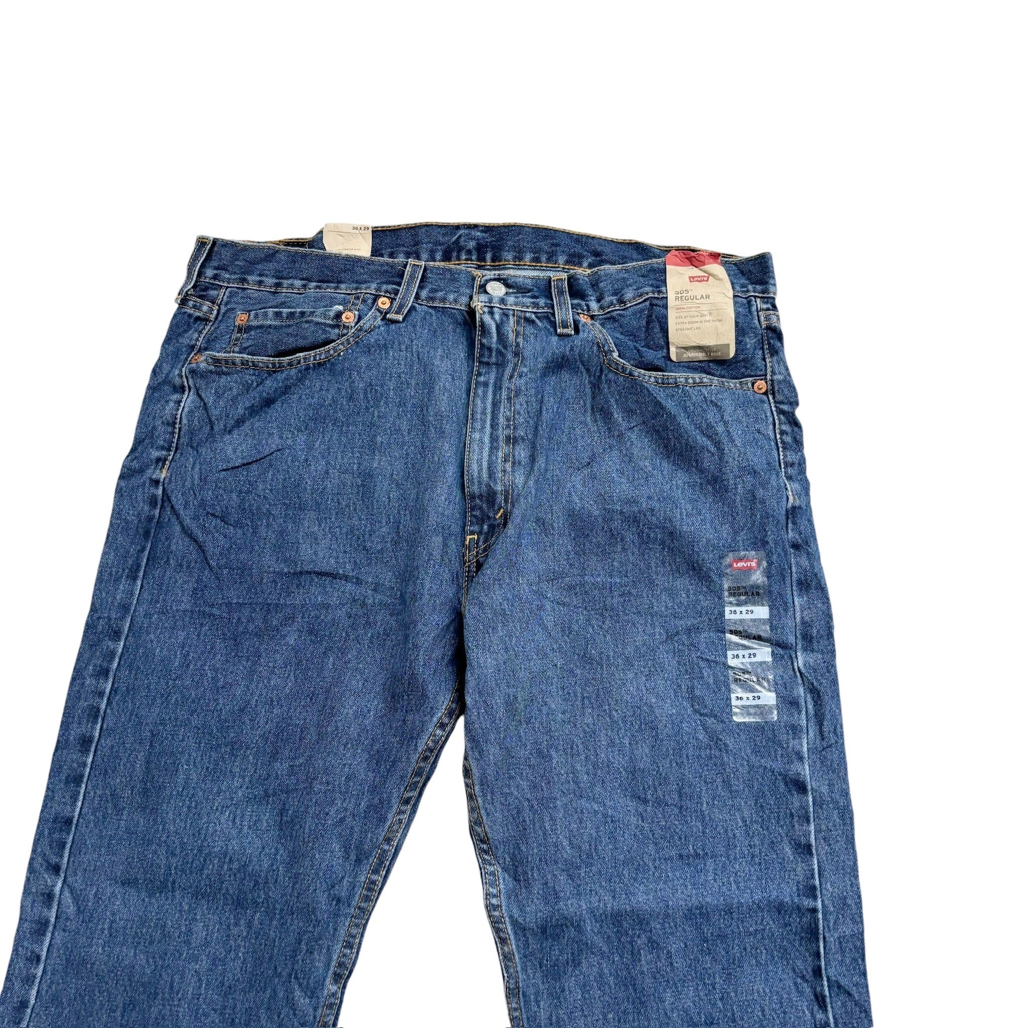 Levis 505 Jeans W36 L30 Mens Mid Blue Regular Straight Fit Denim