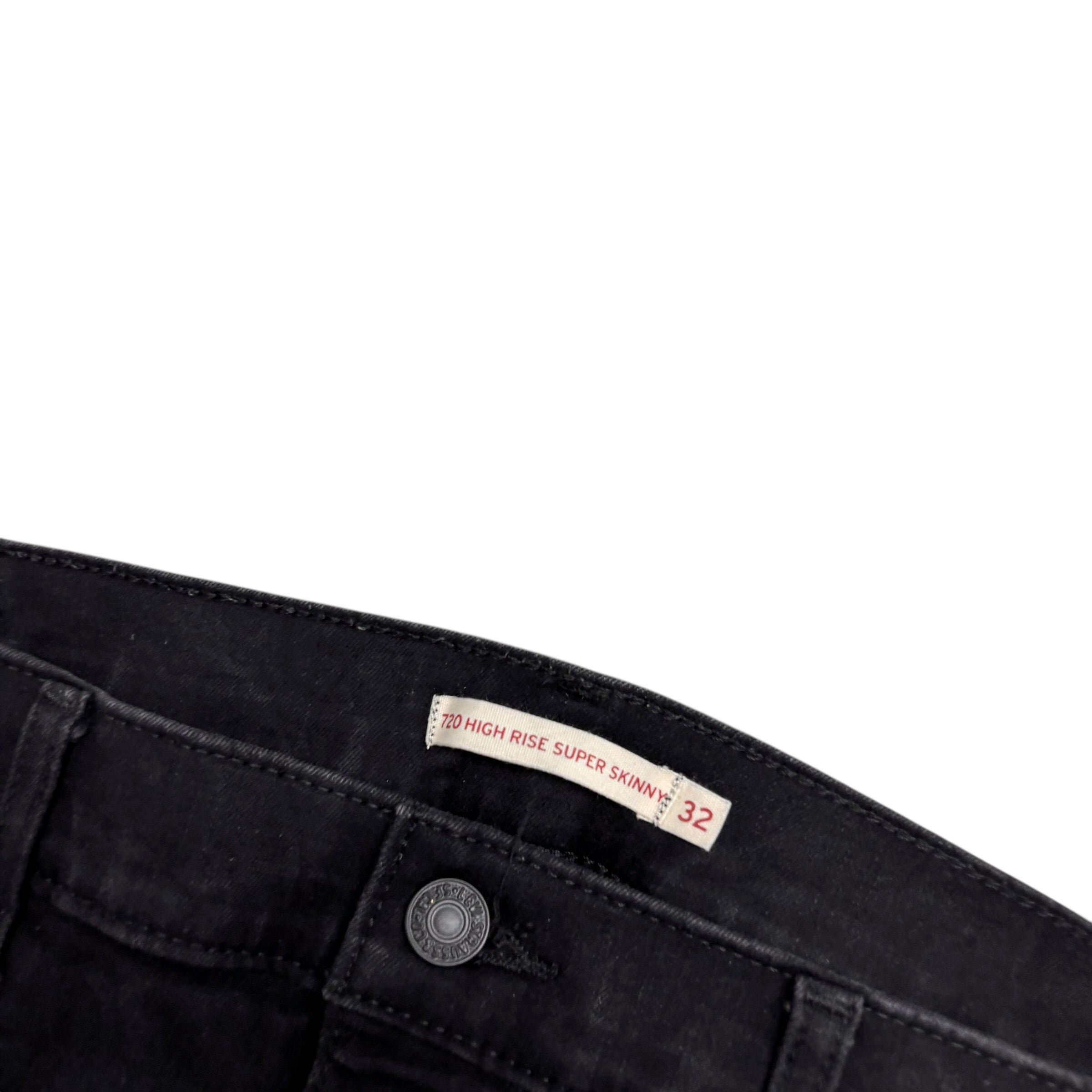 Levis 720 Jeans W32 L29 Womens Black High Rise Super Skinny Stretch Denim (E)