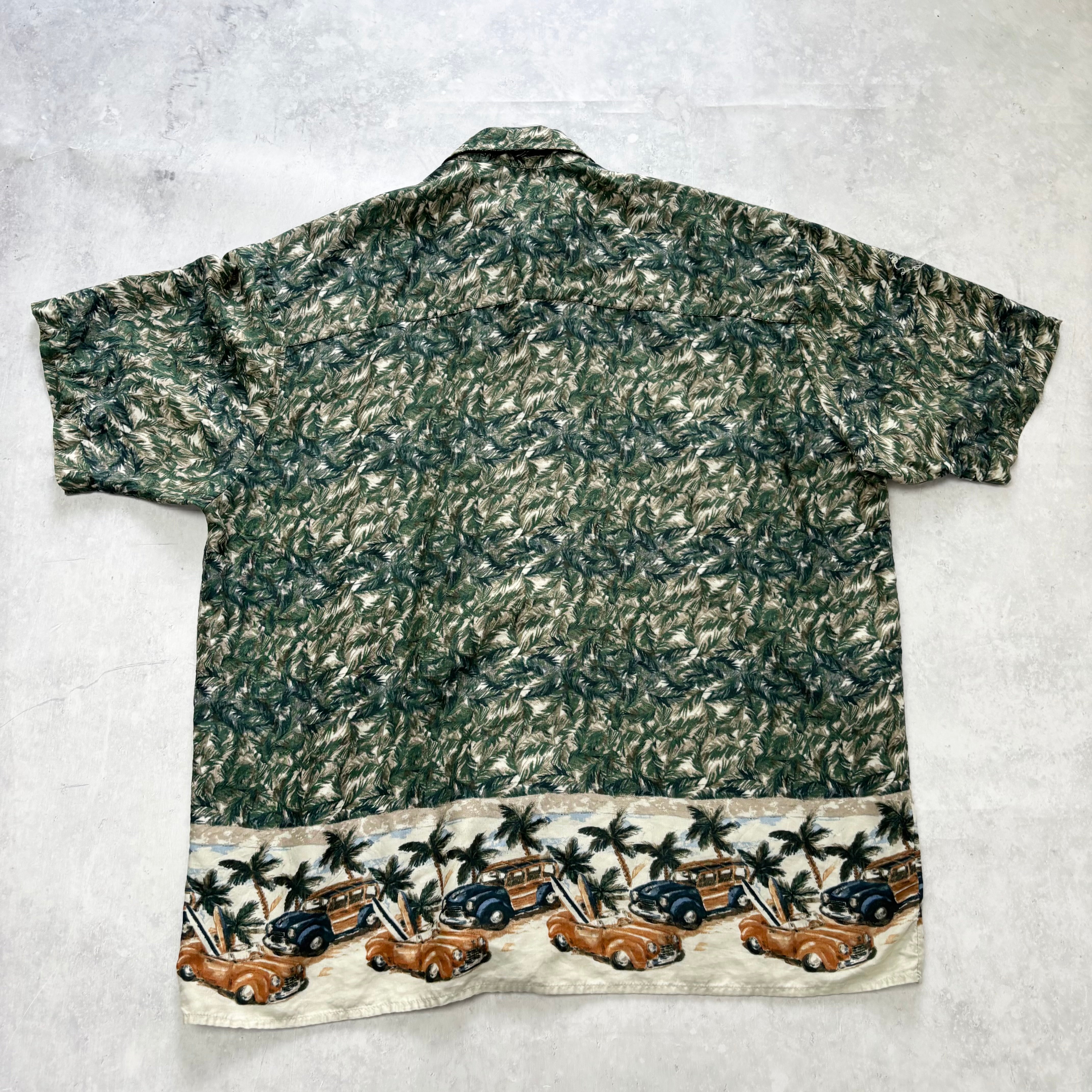 Vintage Hawaiian Shirt Mens Medium Green Floral Aloha Rayon (E)