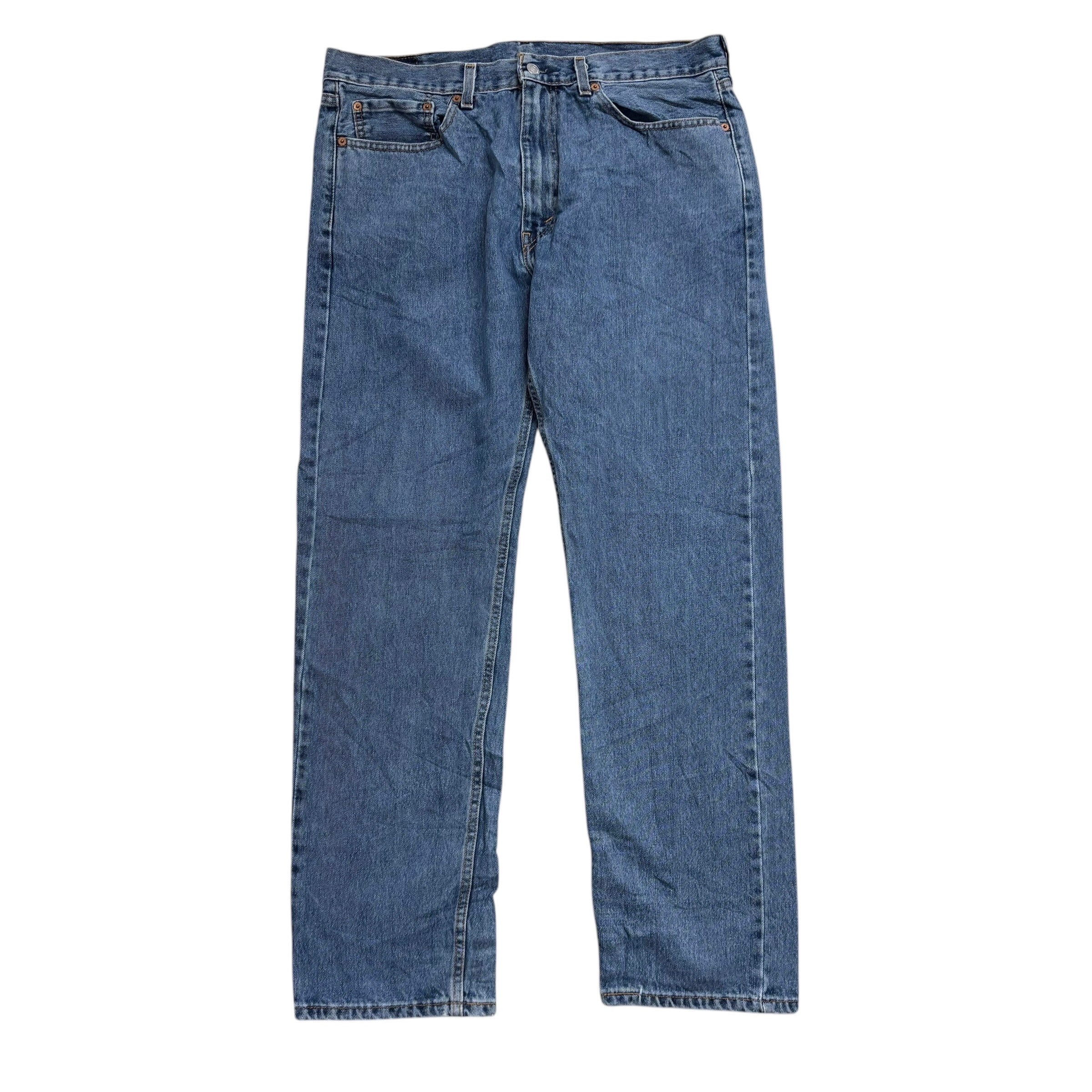 Levis 505 Jeans W36 L32 Mens Mid Blue Regular Straight Fit Denim (E)