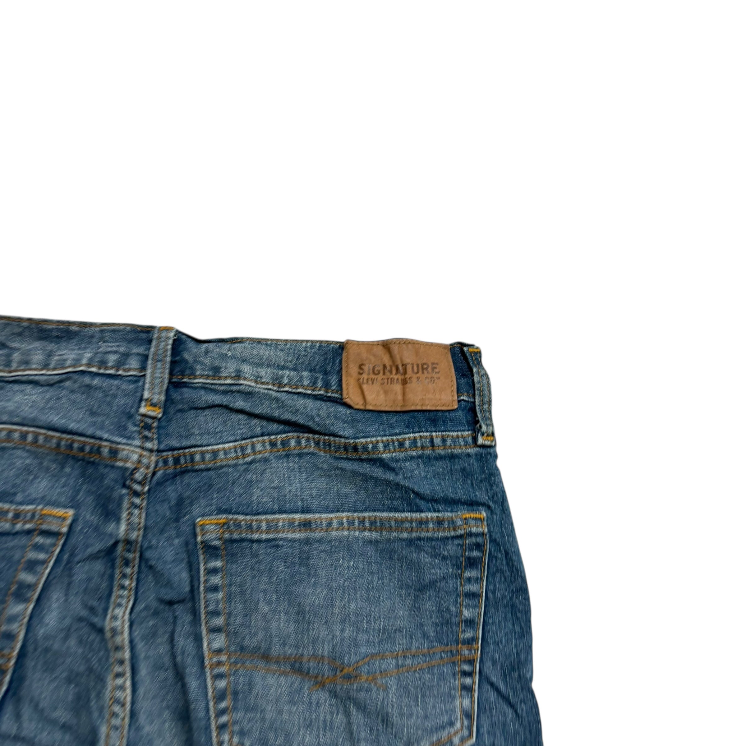 Levis Signature Jeans W32 L32 Mens Dark Blue Regular Straight Stretch Denim (E)