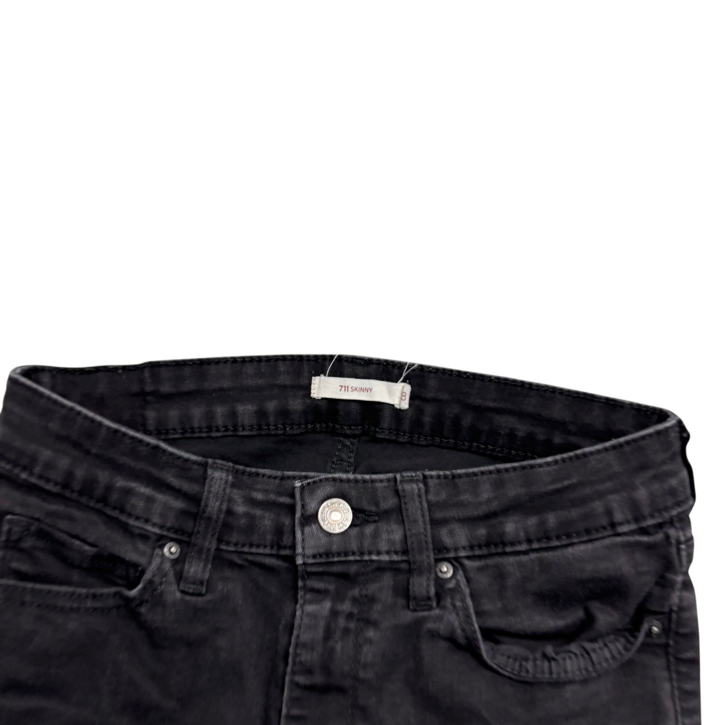 Levis 711 Jeans W26 L30 Womens Skinny Fit Black Stretch Denim