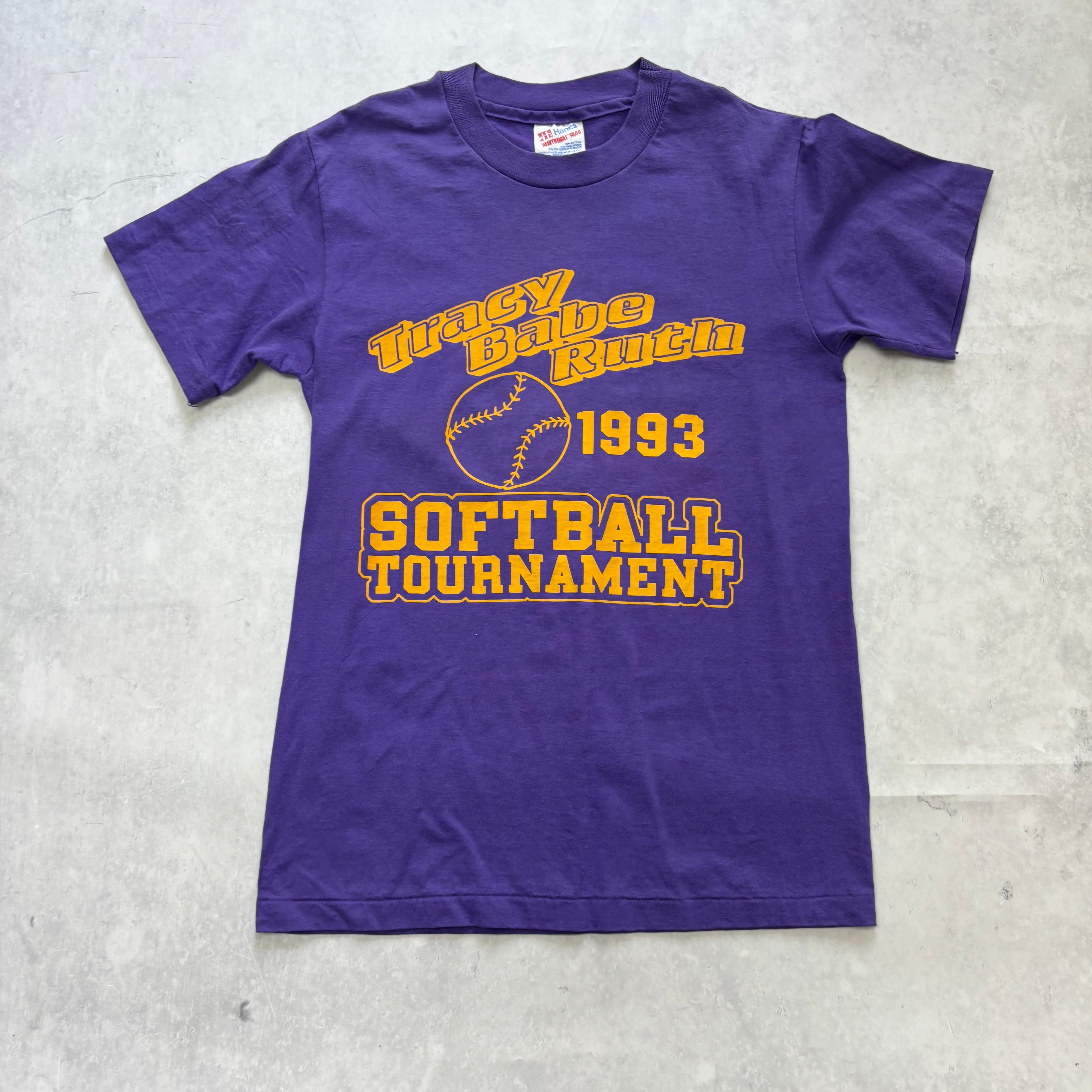 Vintage T Shirt Mens XS Purple Single Stitch Graphic Print 90s Softball (E)