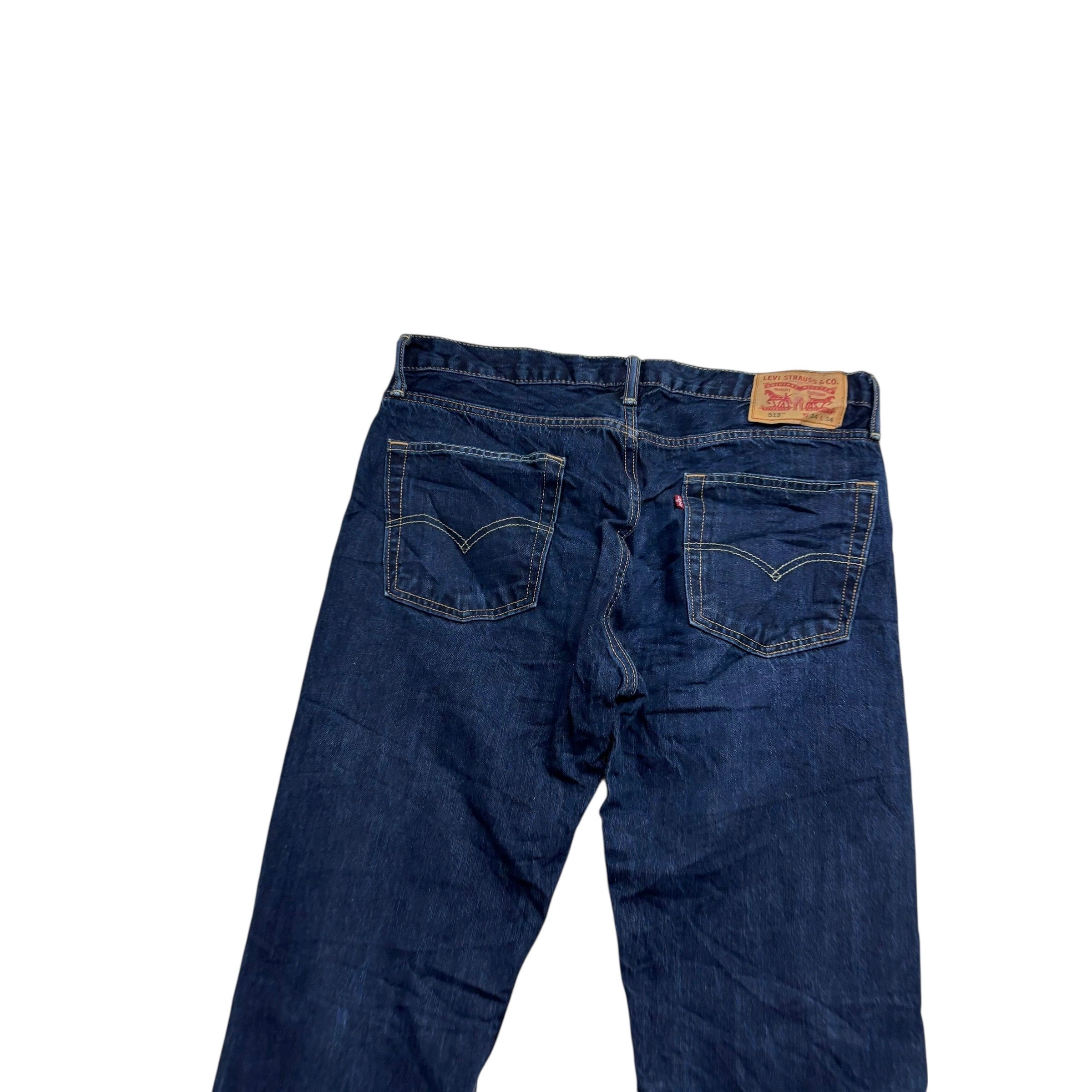 Levis 513 Jeans W34 L34 Mens Dark Blue Slim Straight Fit Denim (E)