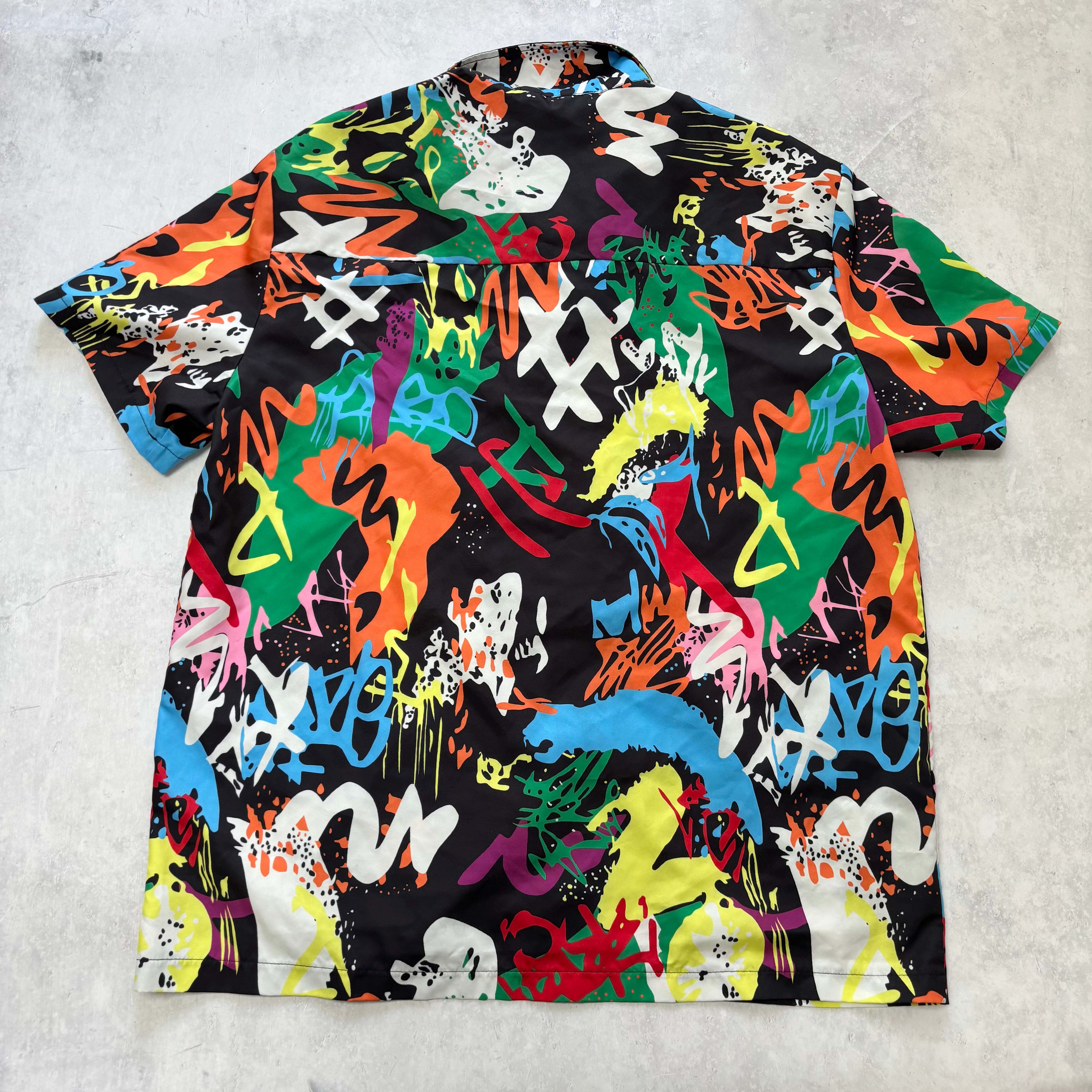 Funky Shirt Mens Large Black Art Abstract Short Sleeve Polyester (E)