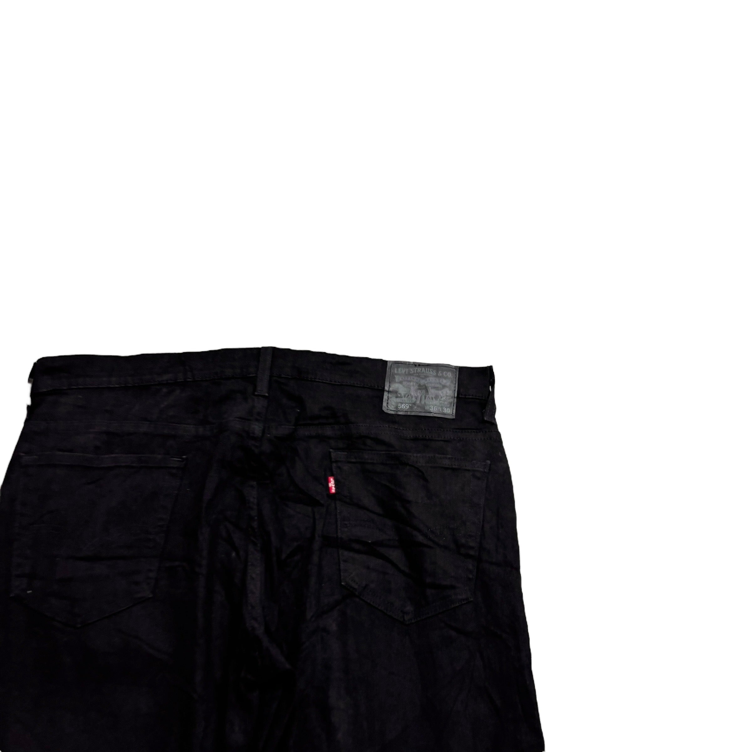 Levis 569 Jeans W38 L30 Mens Black Baggy Relaxed Straight Fit Stretch Denim (E)