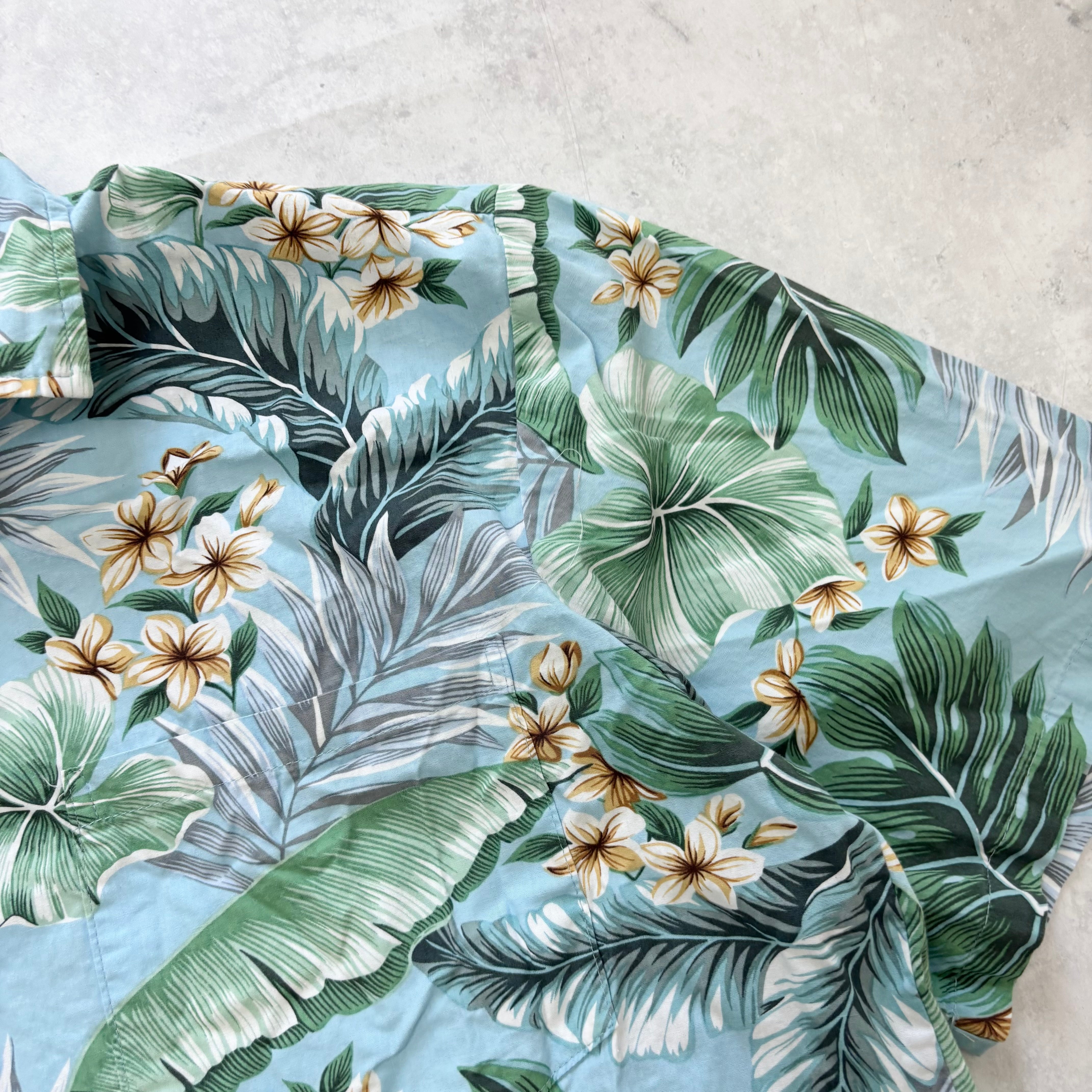 Vintage Hawaiian Shirt Mens XL Blue Floral Aloha Short Sleeve Cotton (E)