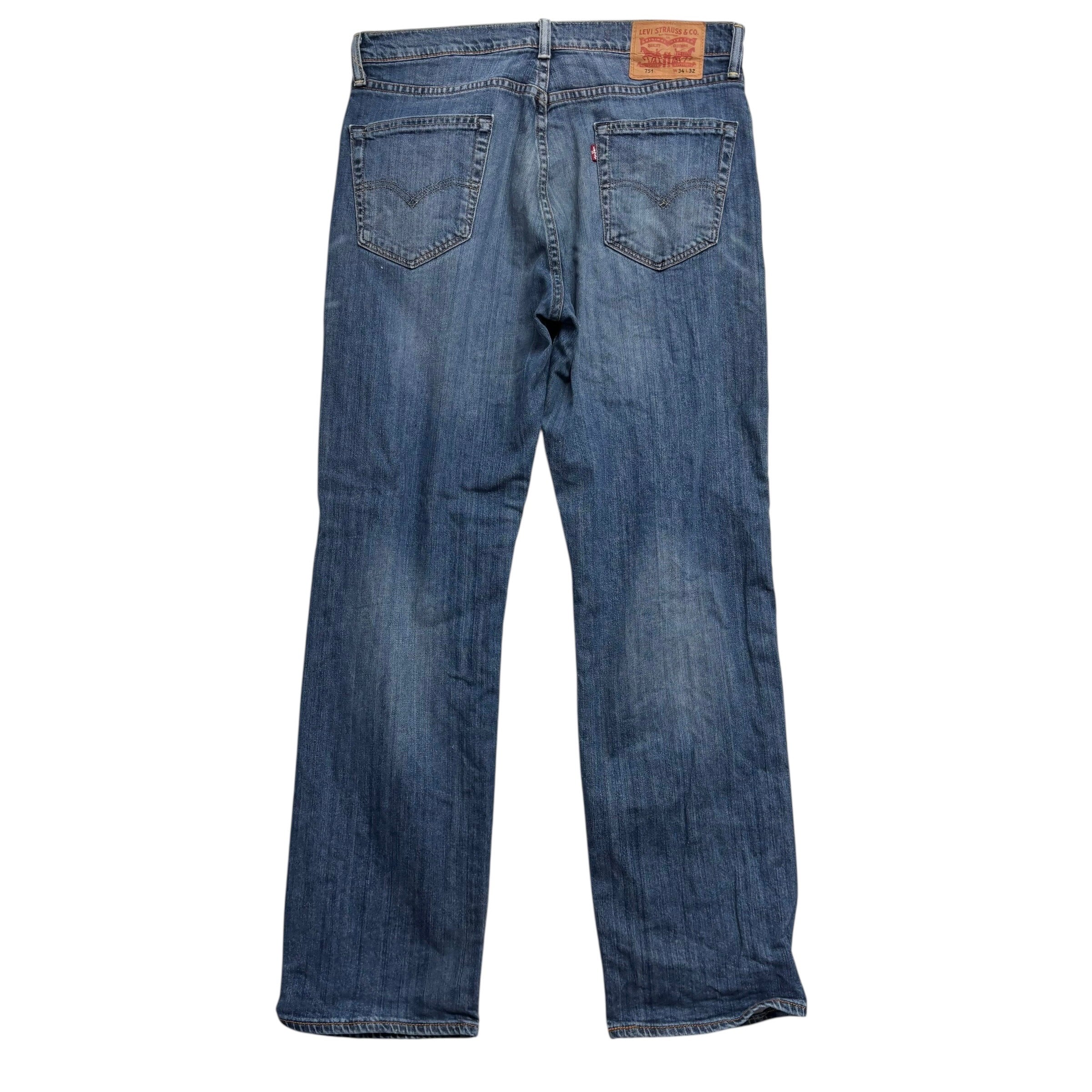 Levis 751 Jeans W34 L32 Mens Mid Blue Regular Straight Fit Stretch Denim (F)