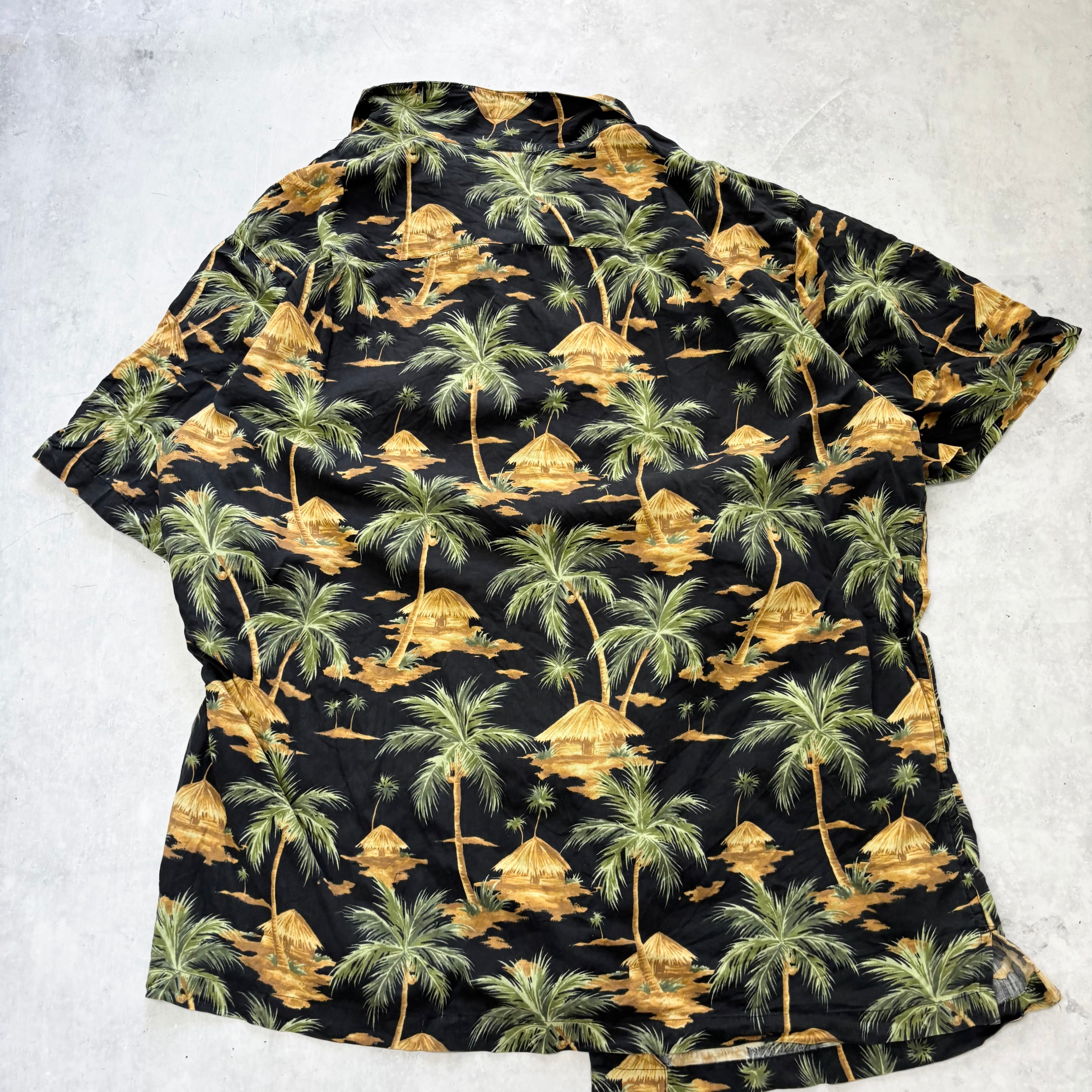 Vintage Hawaiian Shirt Mens 3XL Tall Black Floral Aloha Short Sleeve Silk (E)