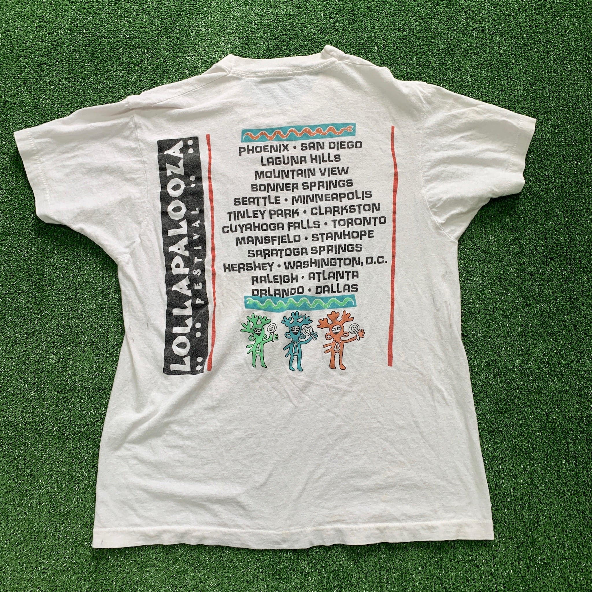 Vintage T Shirt Mens Medium White Single Stitch 1991 Lollapalooza Festival