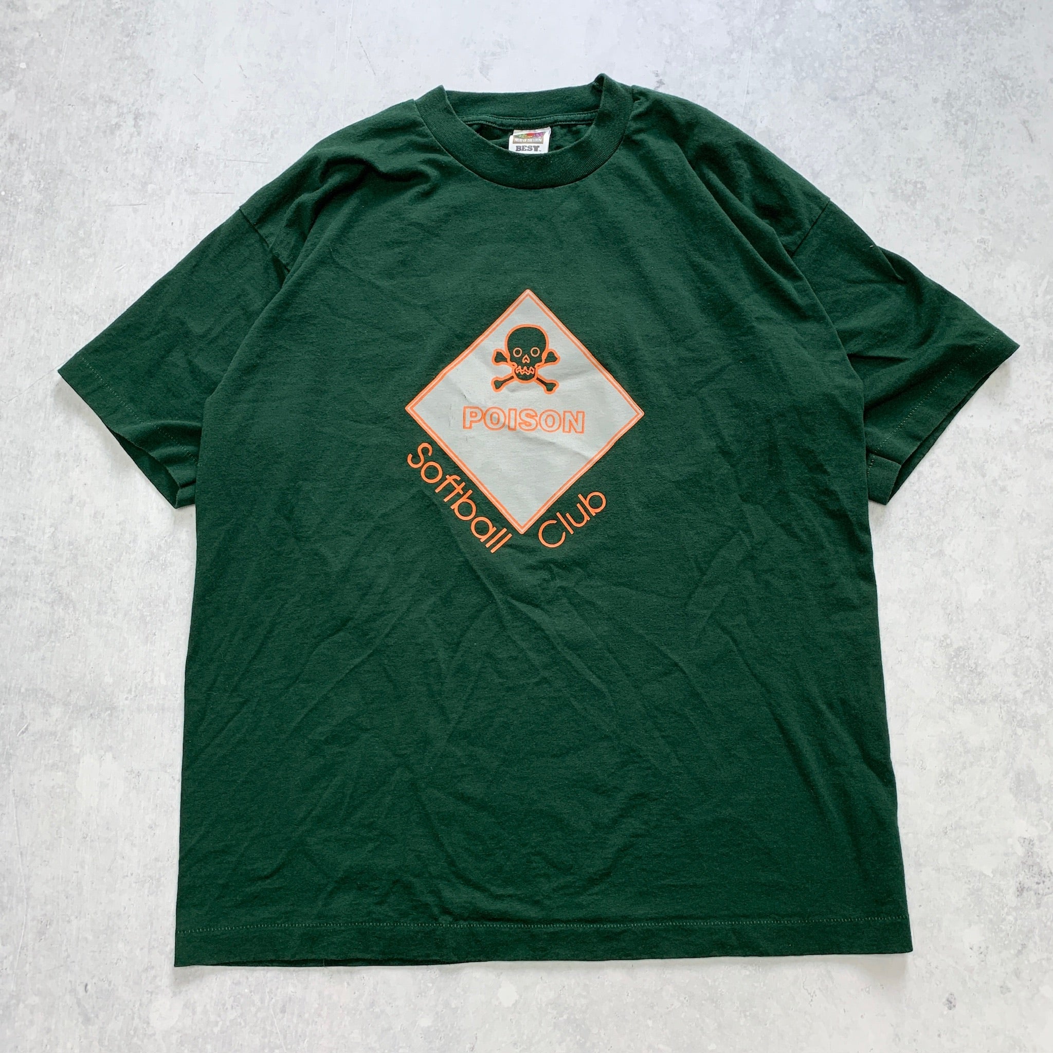 Vintage T Shirt Mens XL Green Single Stitch Graphic Print 90s USA Softball