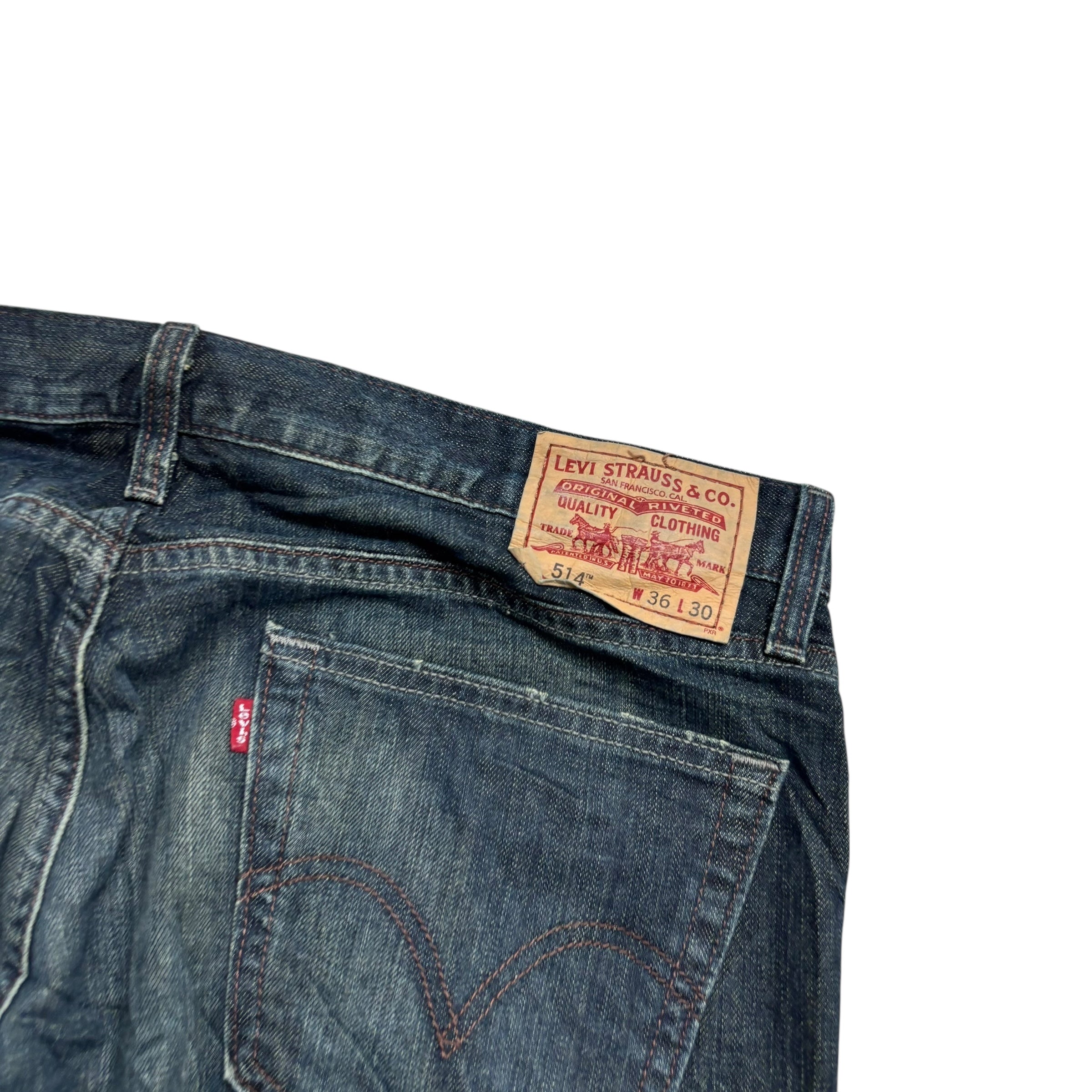 Levis 514 Jeans W36 L30 Mens Dark Blue Relaxed Straight Fit Vintage Denim (E)