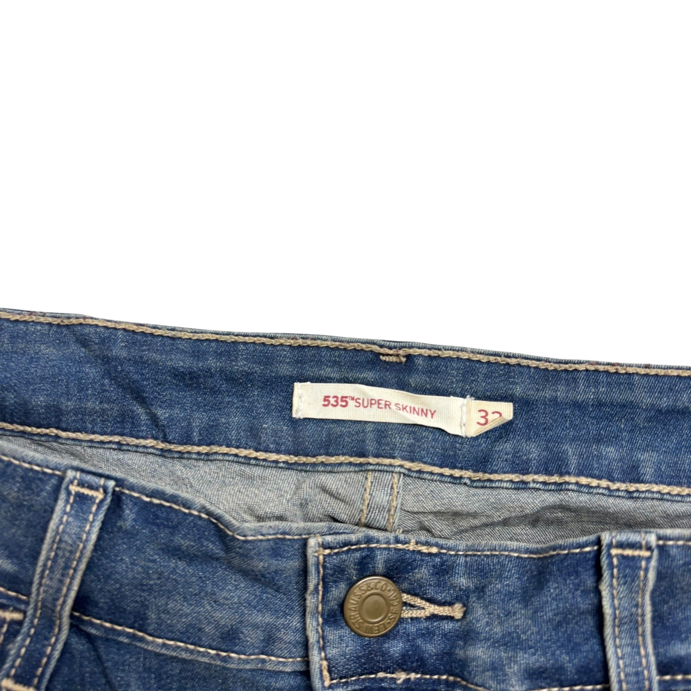 Levis 535 Jeans W32 L30 Womens Super Skinny Mid Blue Stretch Denim (E)