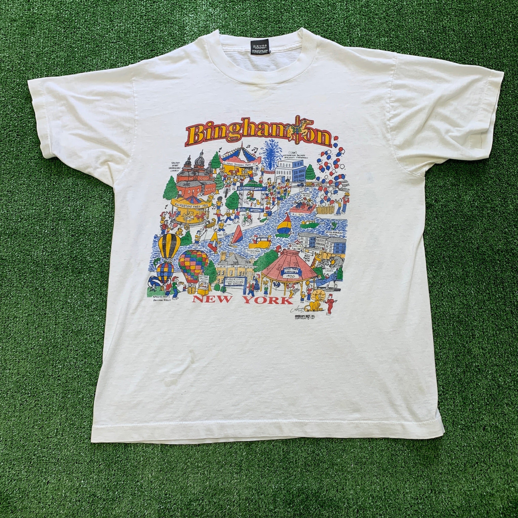 Vintage T Shirt Mens Large White Single Stitch Graphic Print 90s USA Tourist