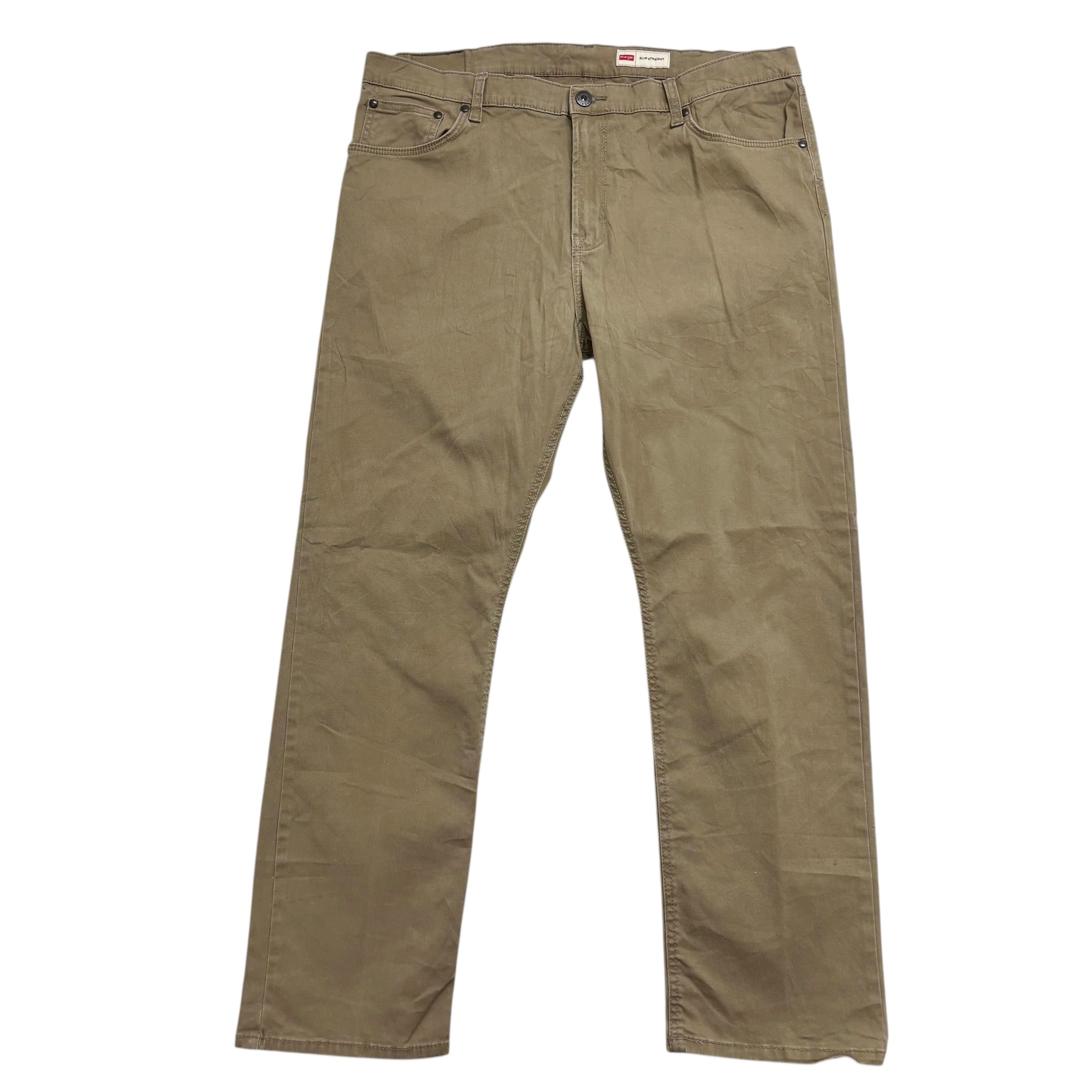 Wrangler Trousers W38 L30 Mens Tan Brown Regular Straight Fit Stretch Pants (E)