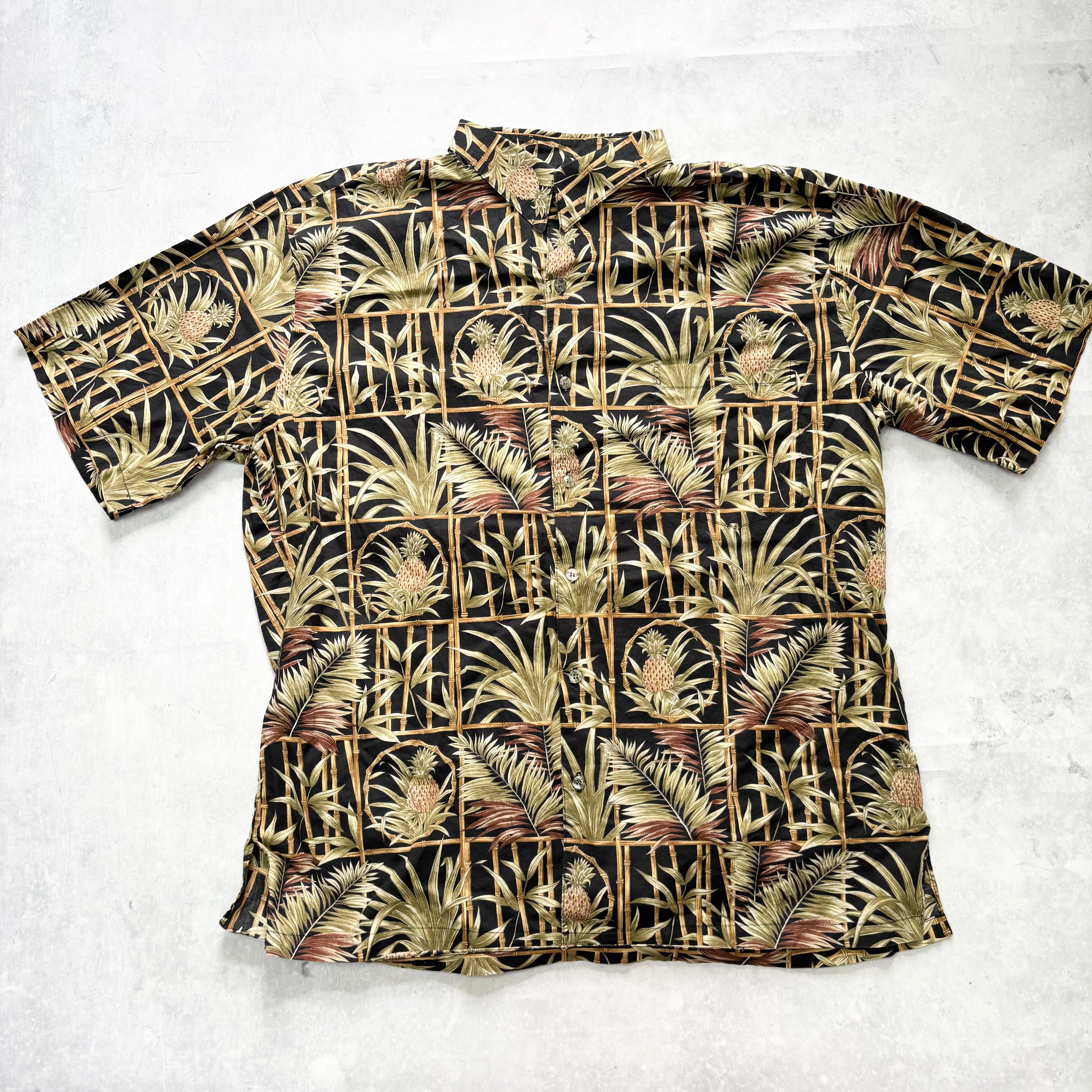 Vintage Hawaiian Shirt Mens XL Black Floral Aloha Short Sleeve Cotton (E)