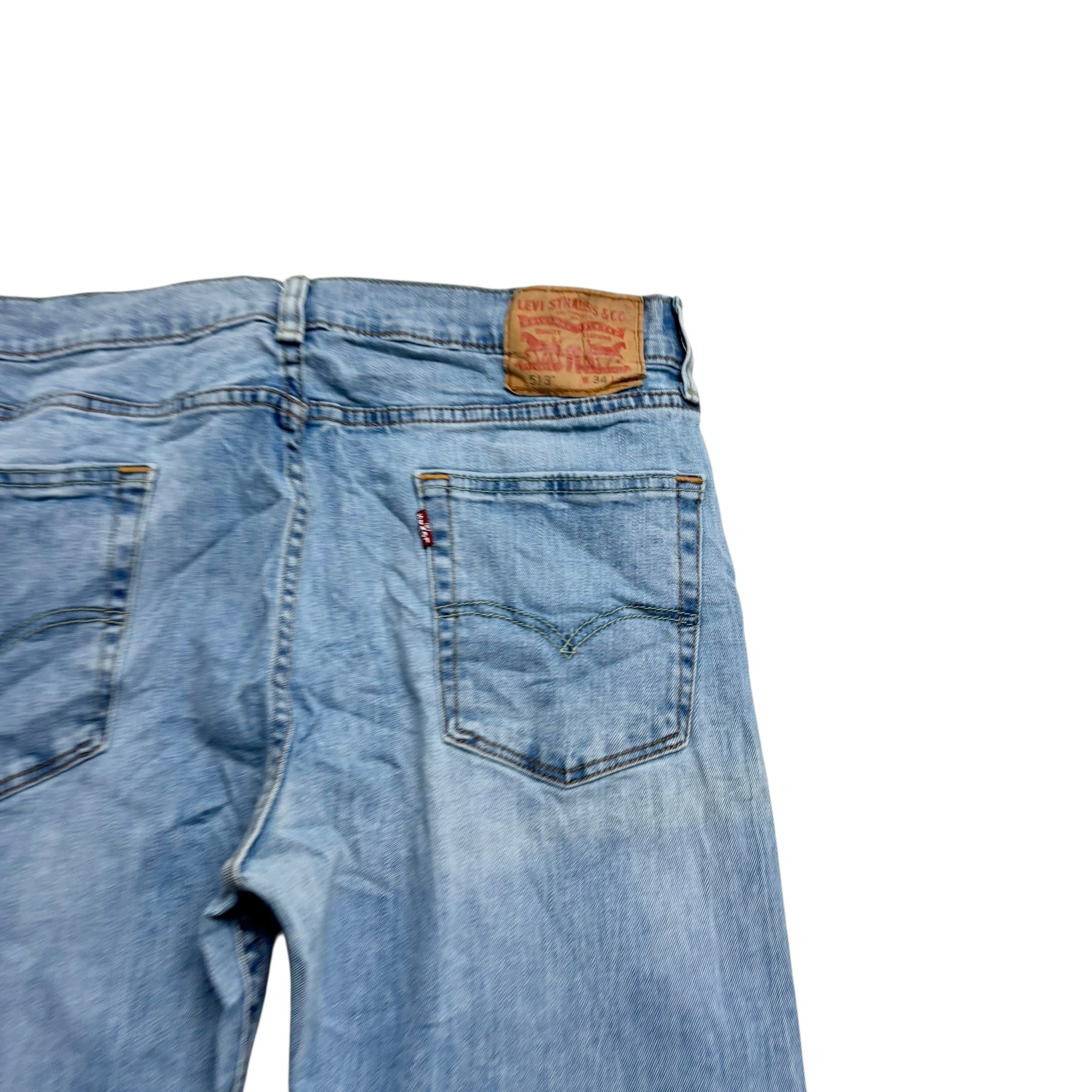 Levis 513 Jeans W34 L32 Mens Light Blue Slim Straight Fit Stretch Denim