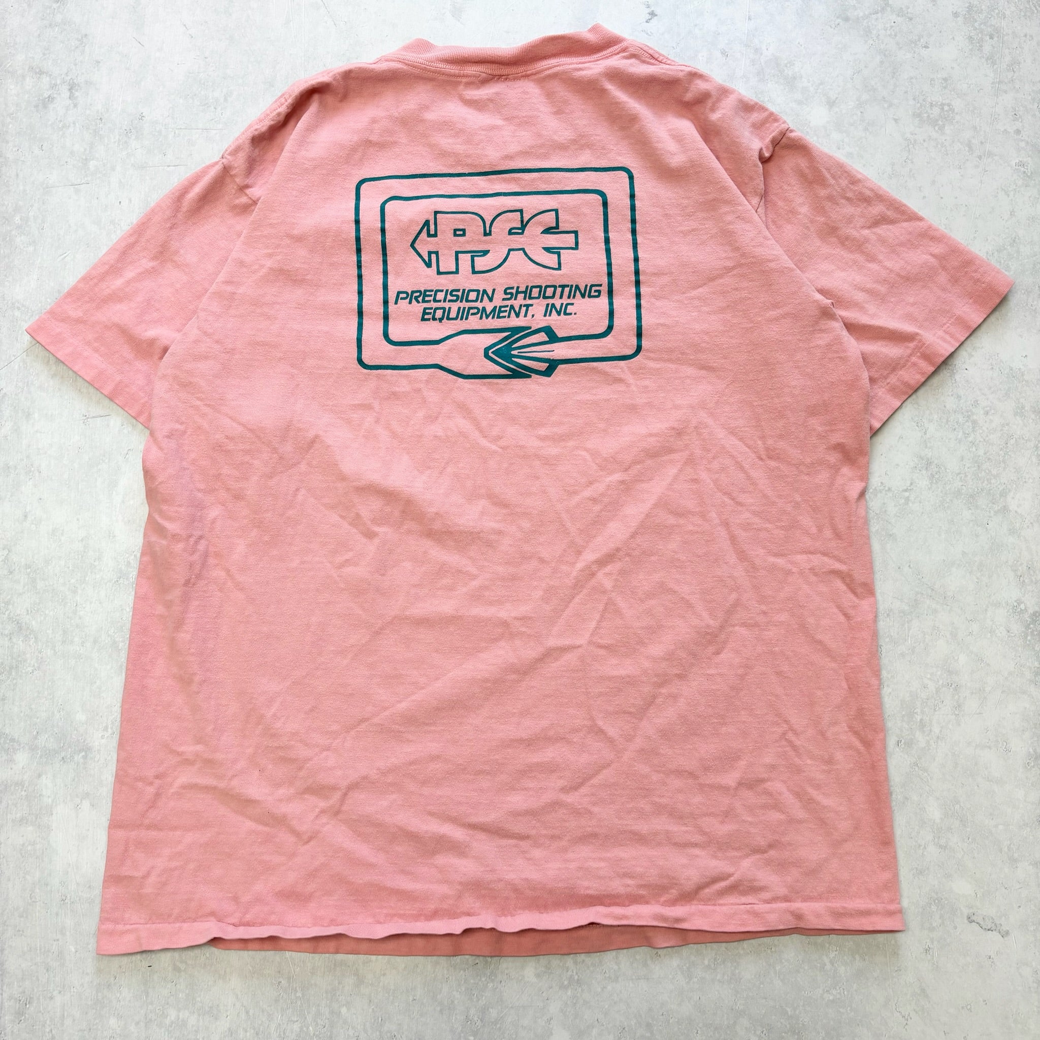 Vintage T Shirt Mens Large Pink Single Stitch Graphic Print 90s USA Shooting